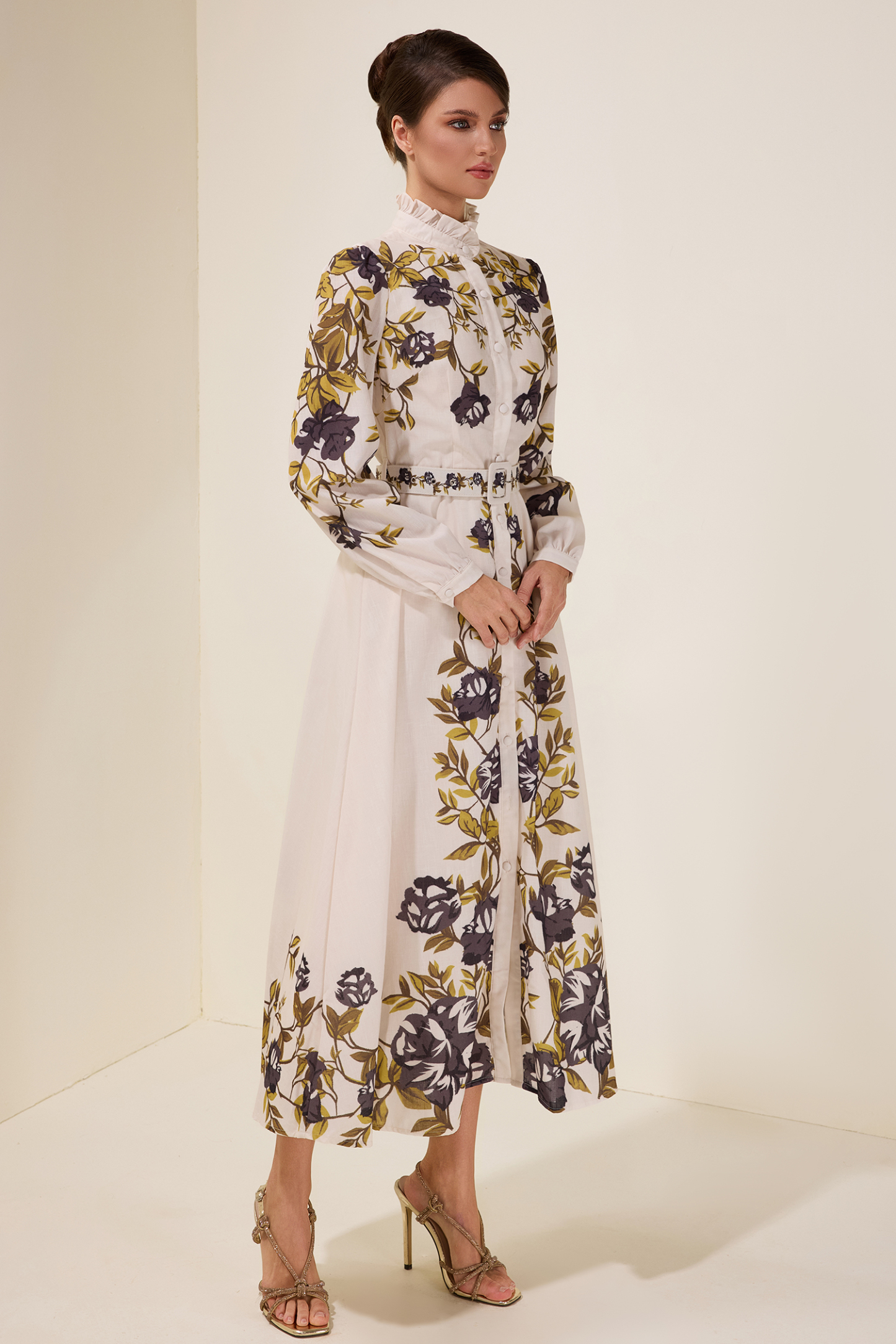 Floral Single Breasted Midi Dress With Belt