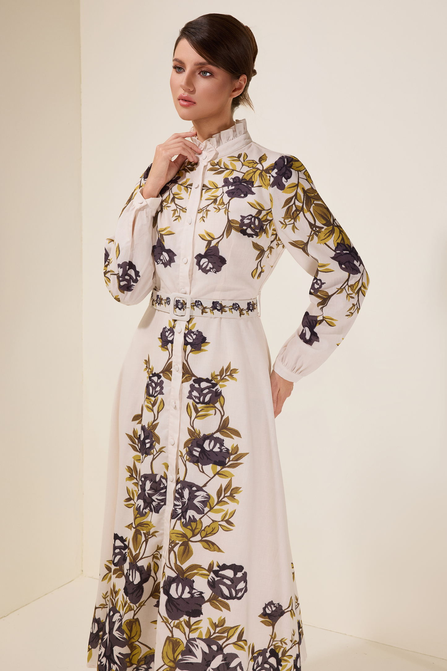 Floral Single Breasted Midi Dress With Belt