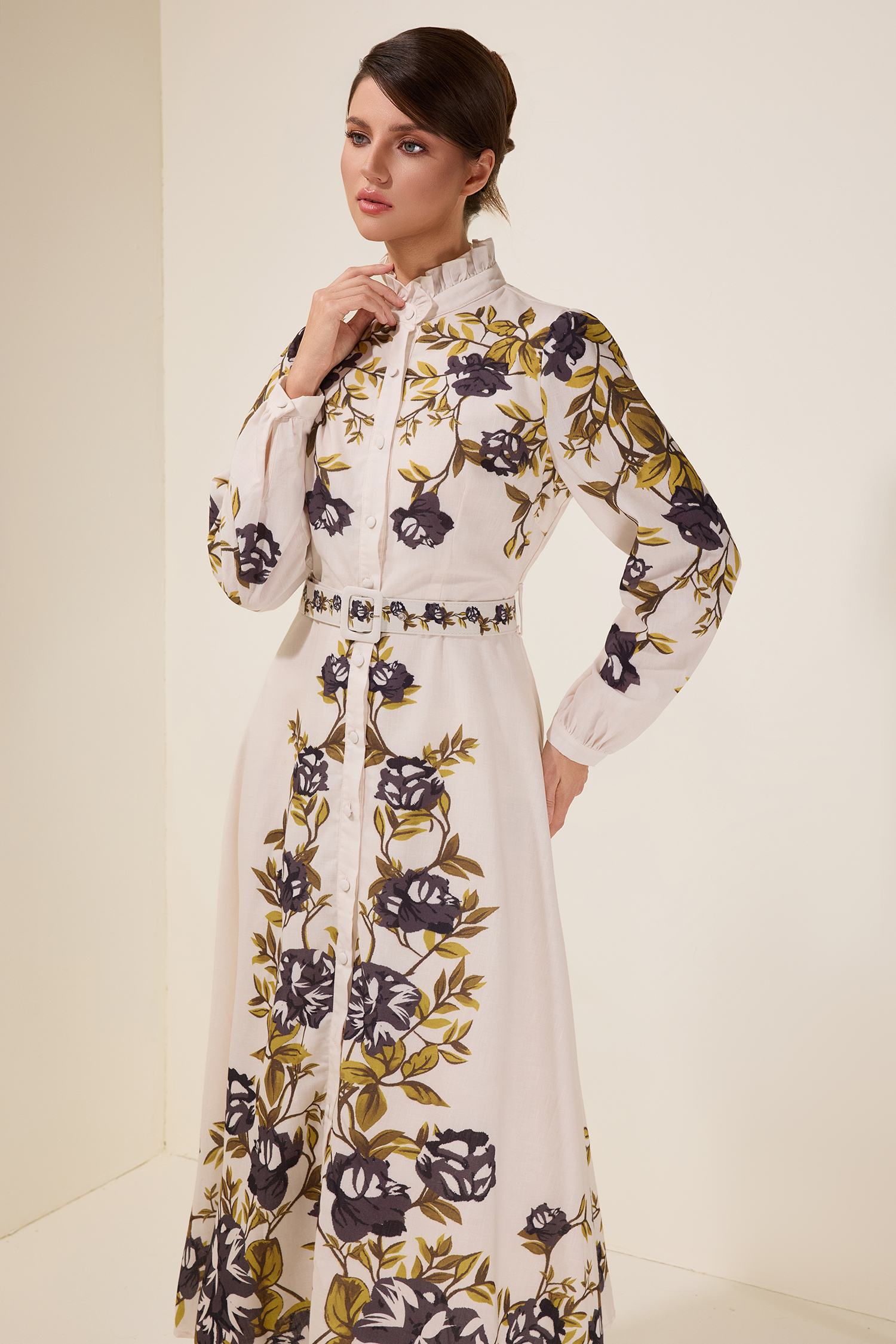 Floral Single Breasted Midi Dress With Belt