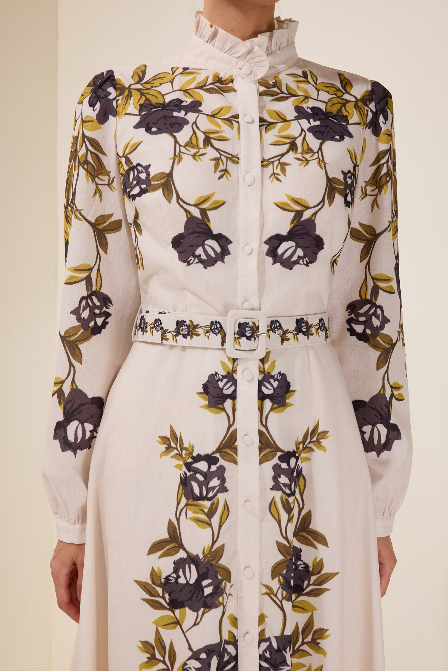 Floral Single Breasted Midi Dress With Belt