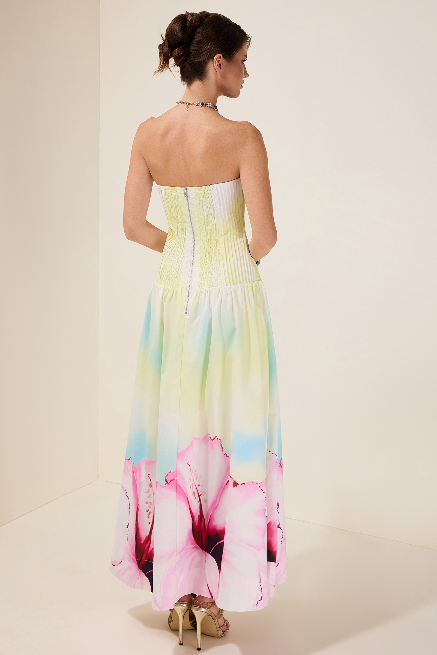 Floral Pleated Off-Shoulder Maxi Dress