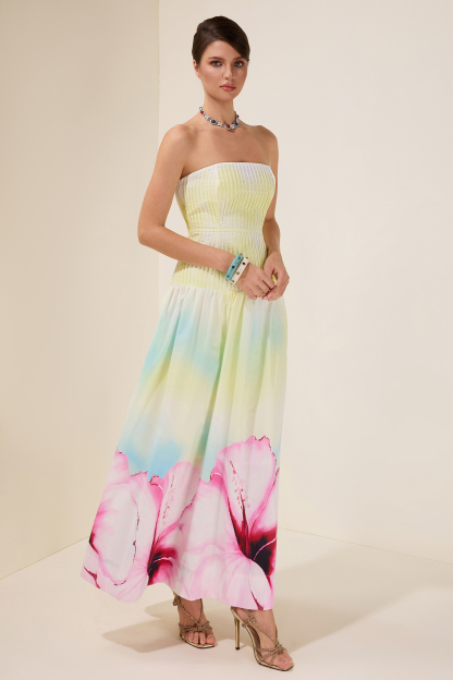 Floral Pleated Off-Shoulder Maxi Dress