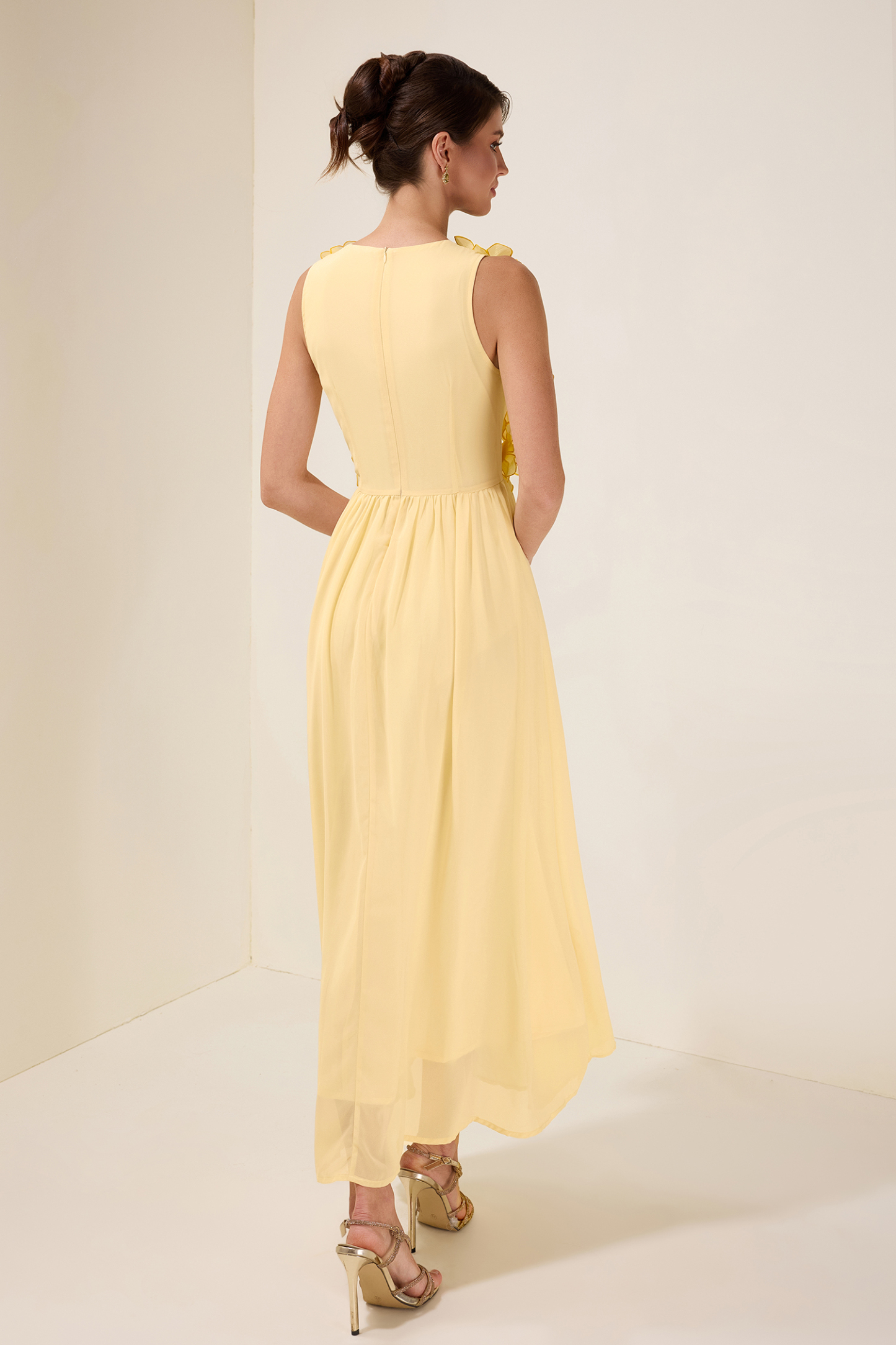 3D Flower Chiffon Sleeveless Midi Dress