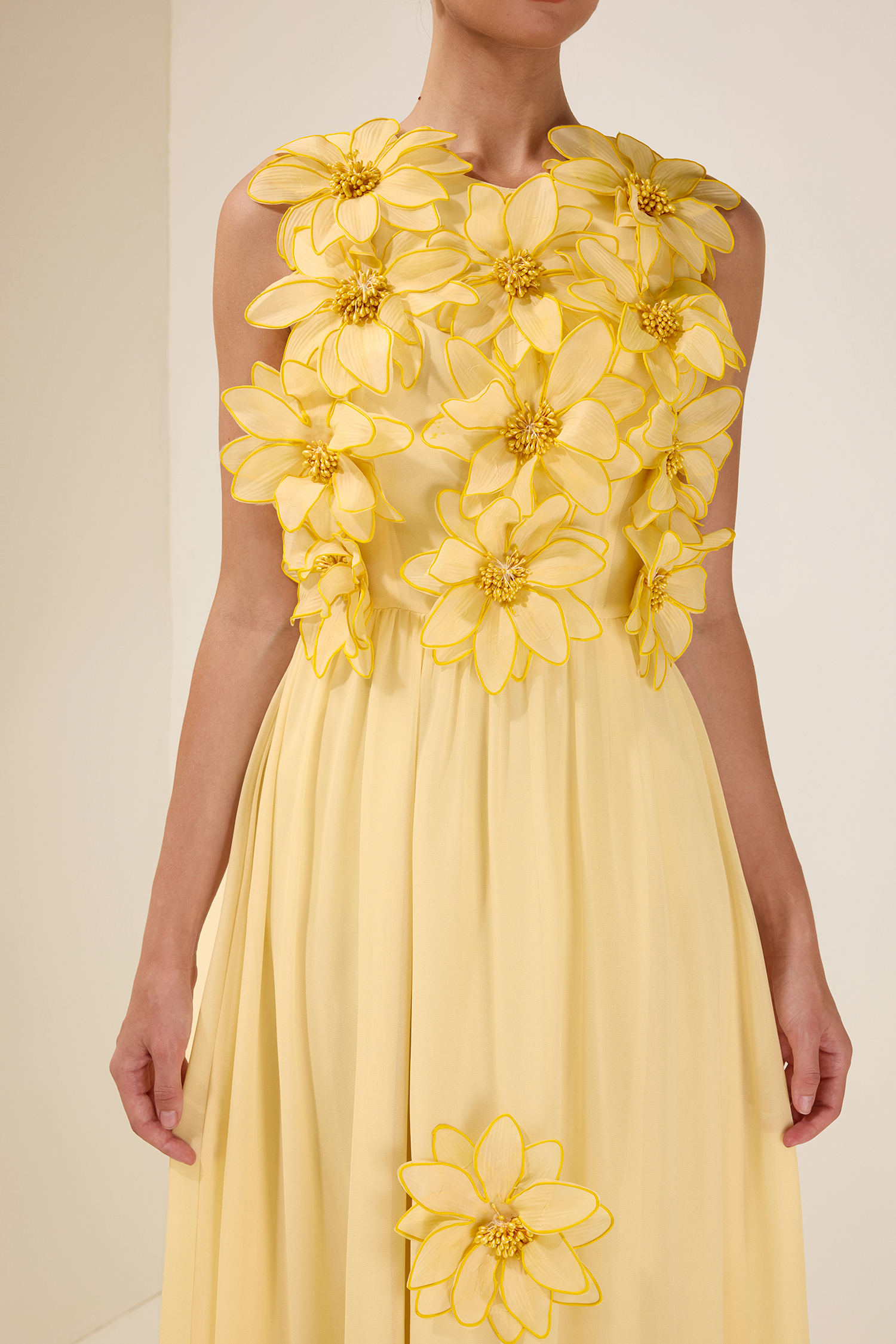 3D Flower Chiffon Sleeveless Midi Dress
