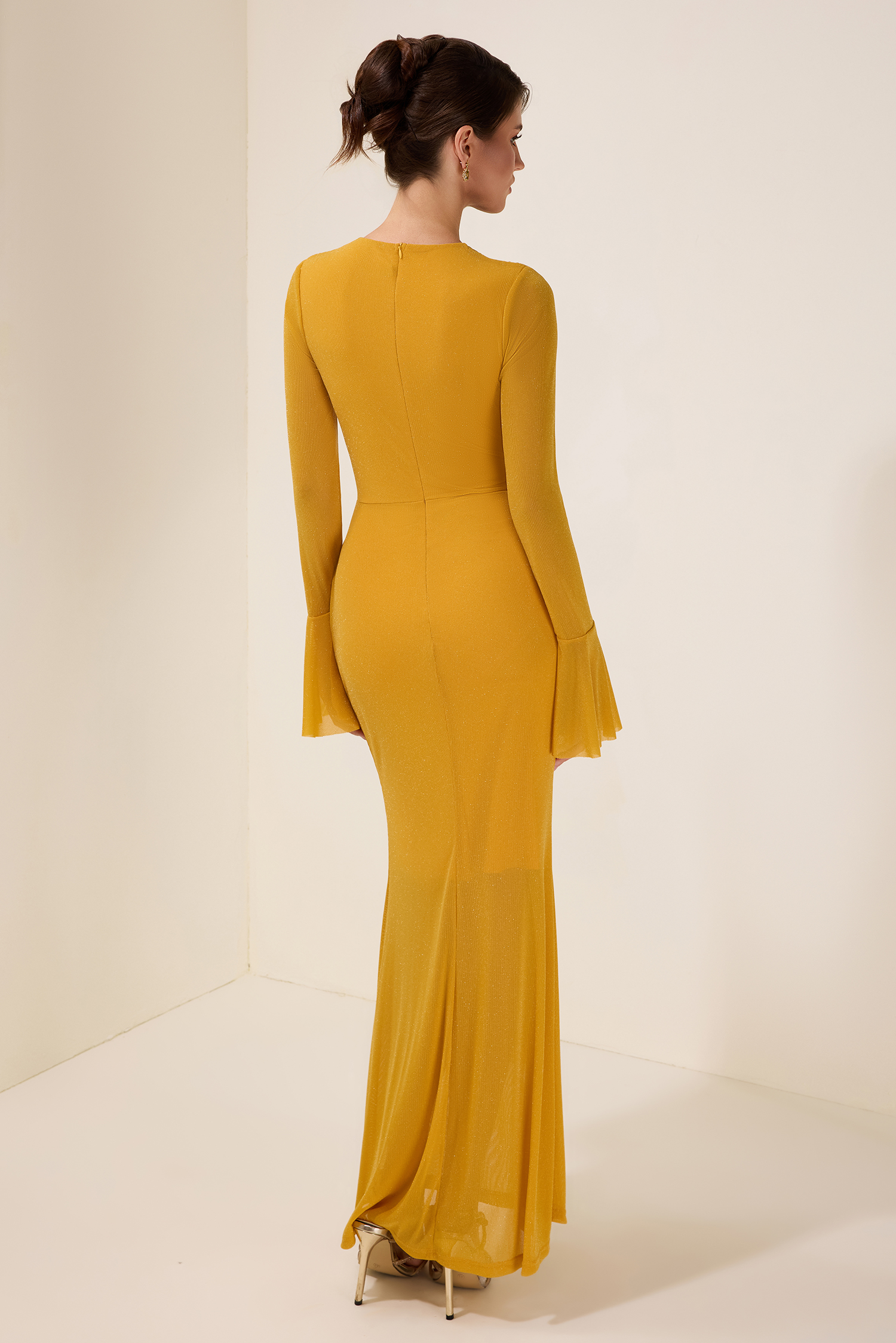 Luxury Gathering Bell Sleeve Maxi Dress