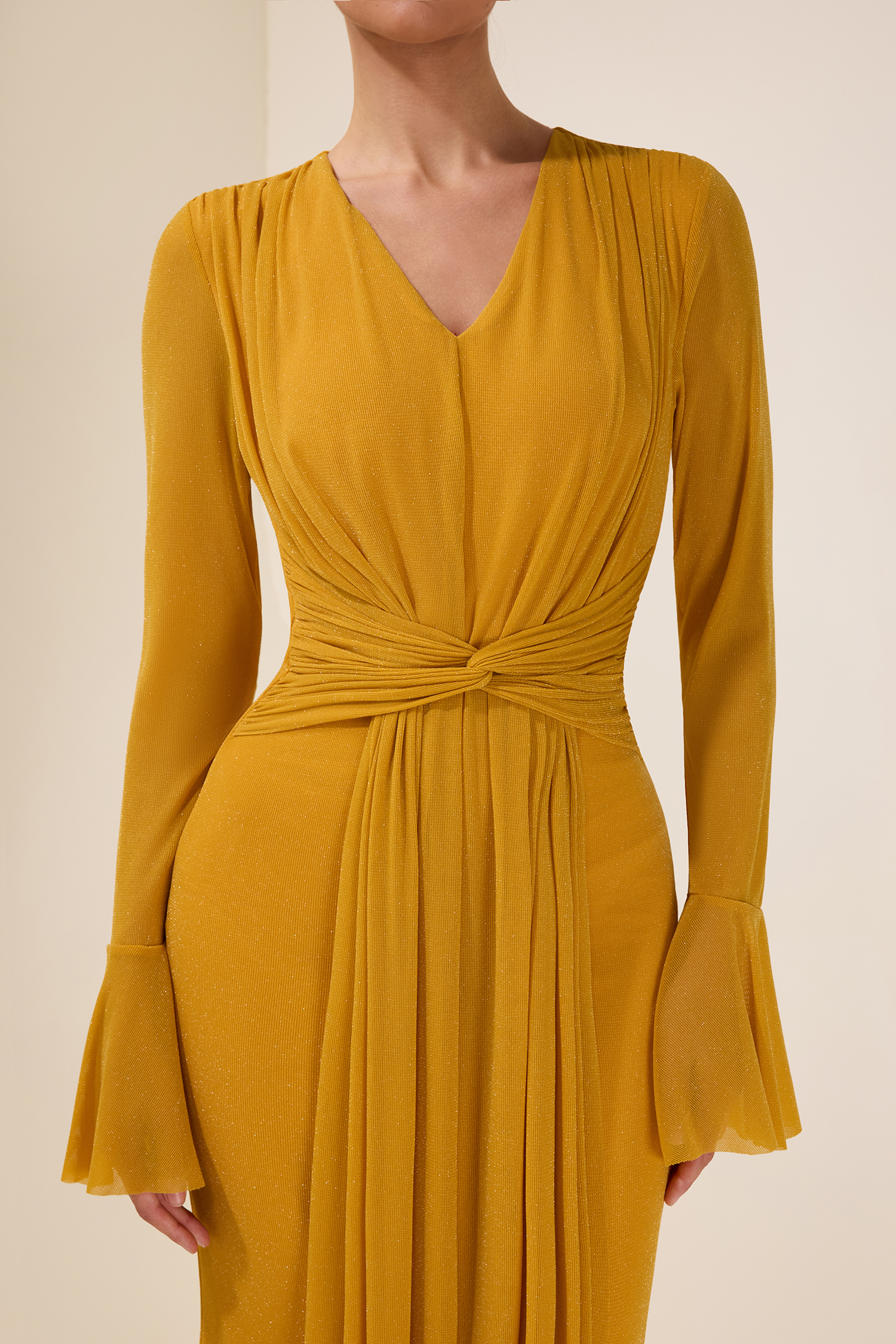 Luxury Gathering Bell Sleeve Maxi Dress