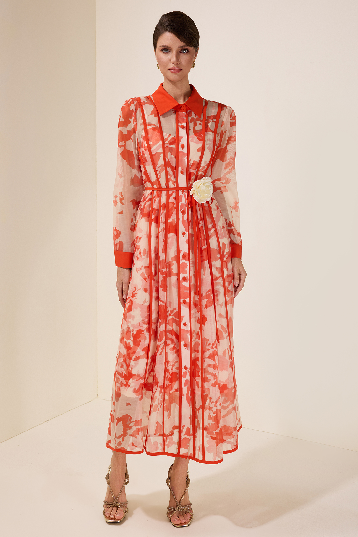 3D Flower Single Breasted Midi Dress