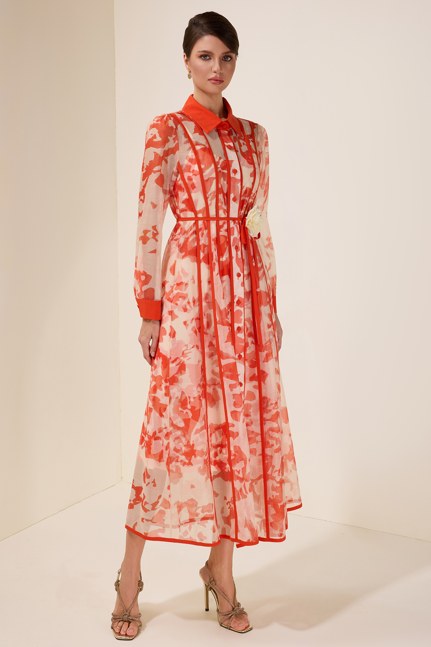 3D Flower Single Breasted Midi Dress