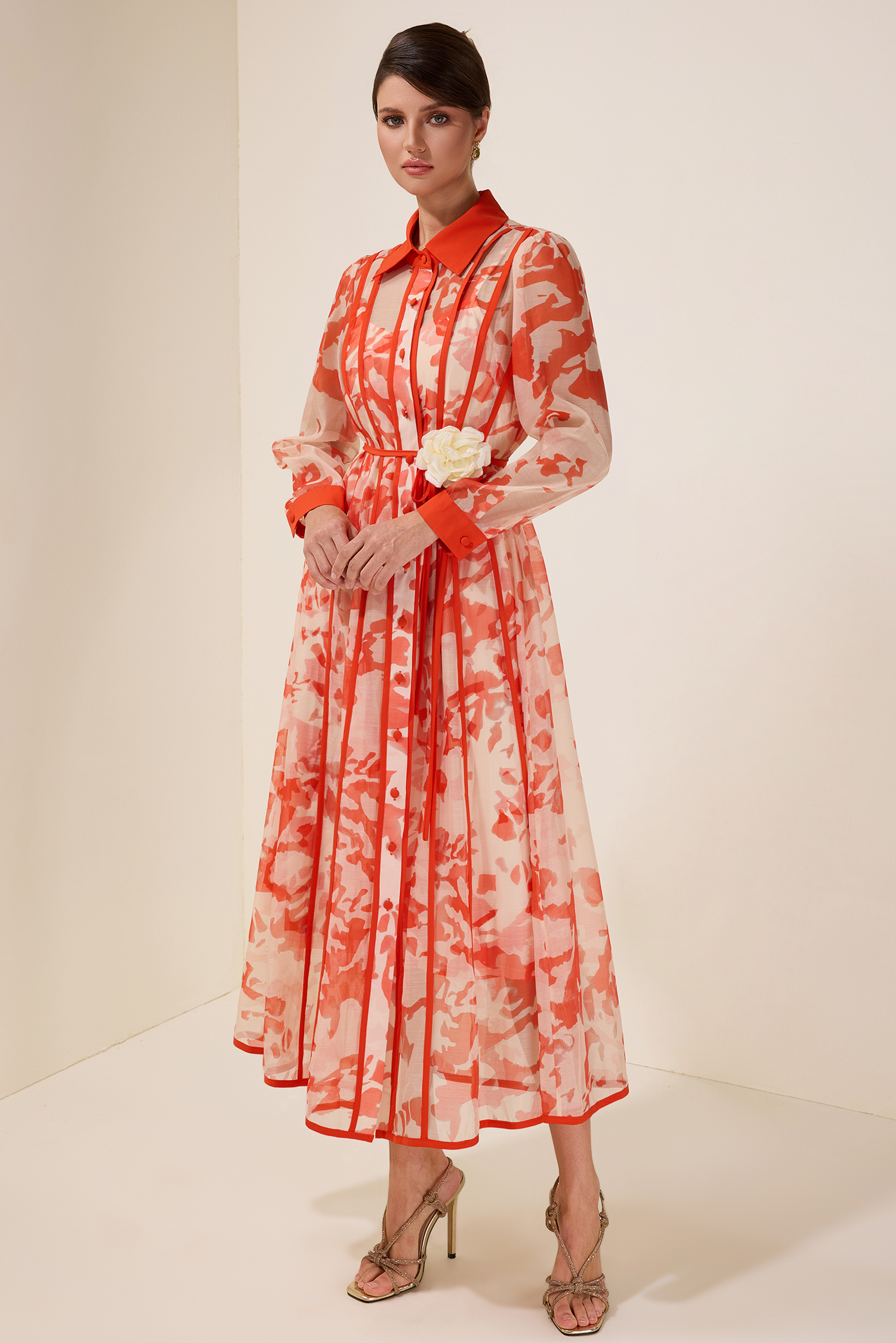 3D Flower Single Breasted Midi Dress