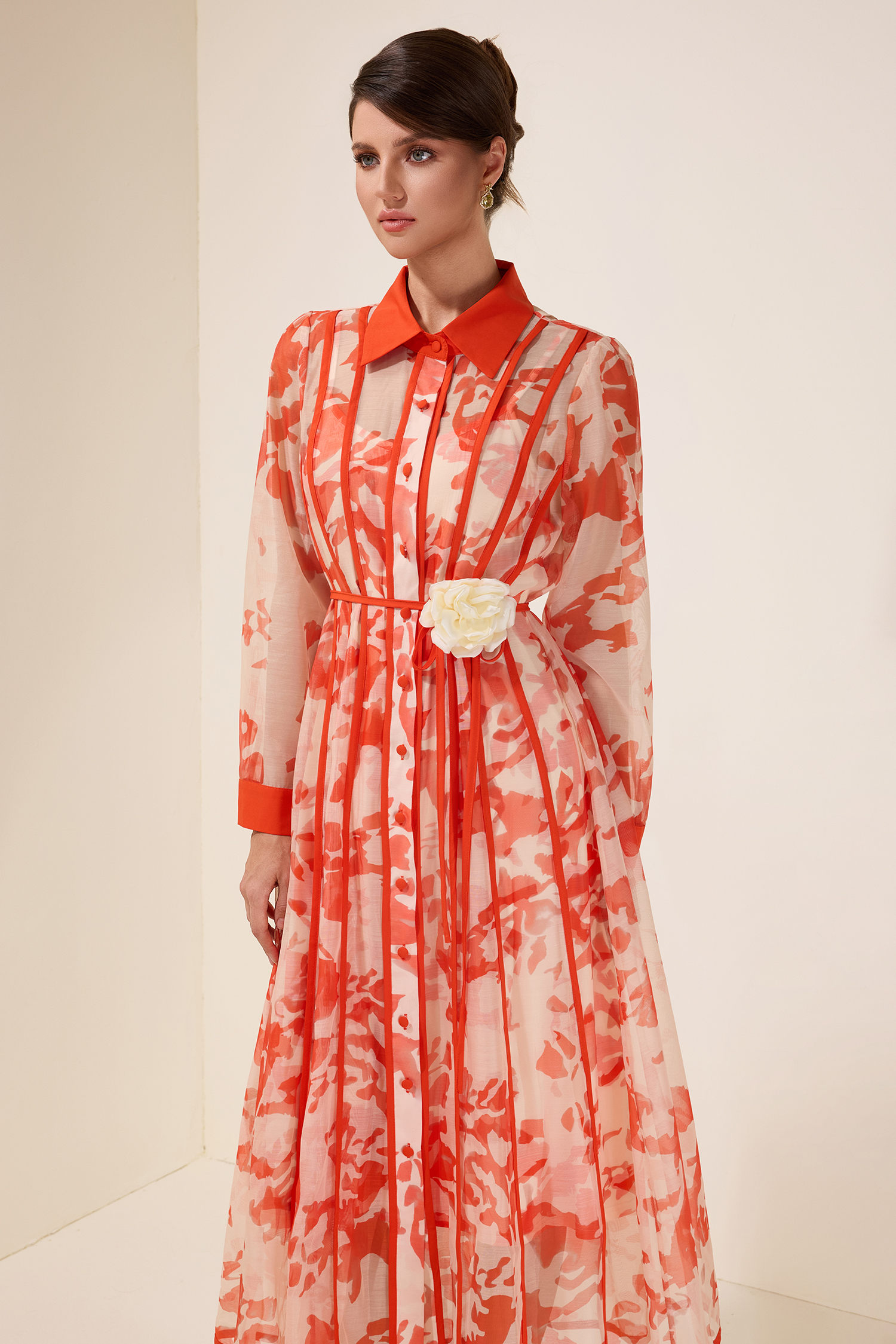 3D Flower Single Breasted Midi Dress