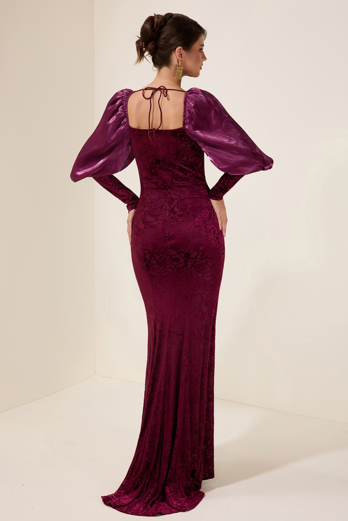 Velvet Burn-Out Sweetheart Neck Maxi Dress
