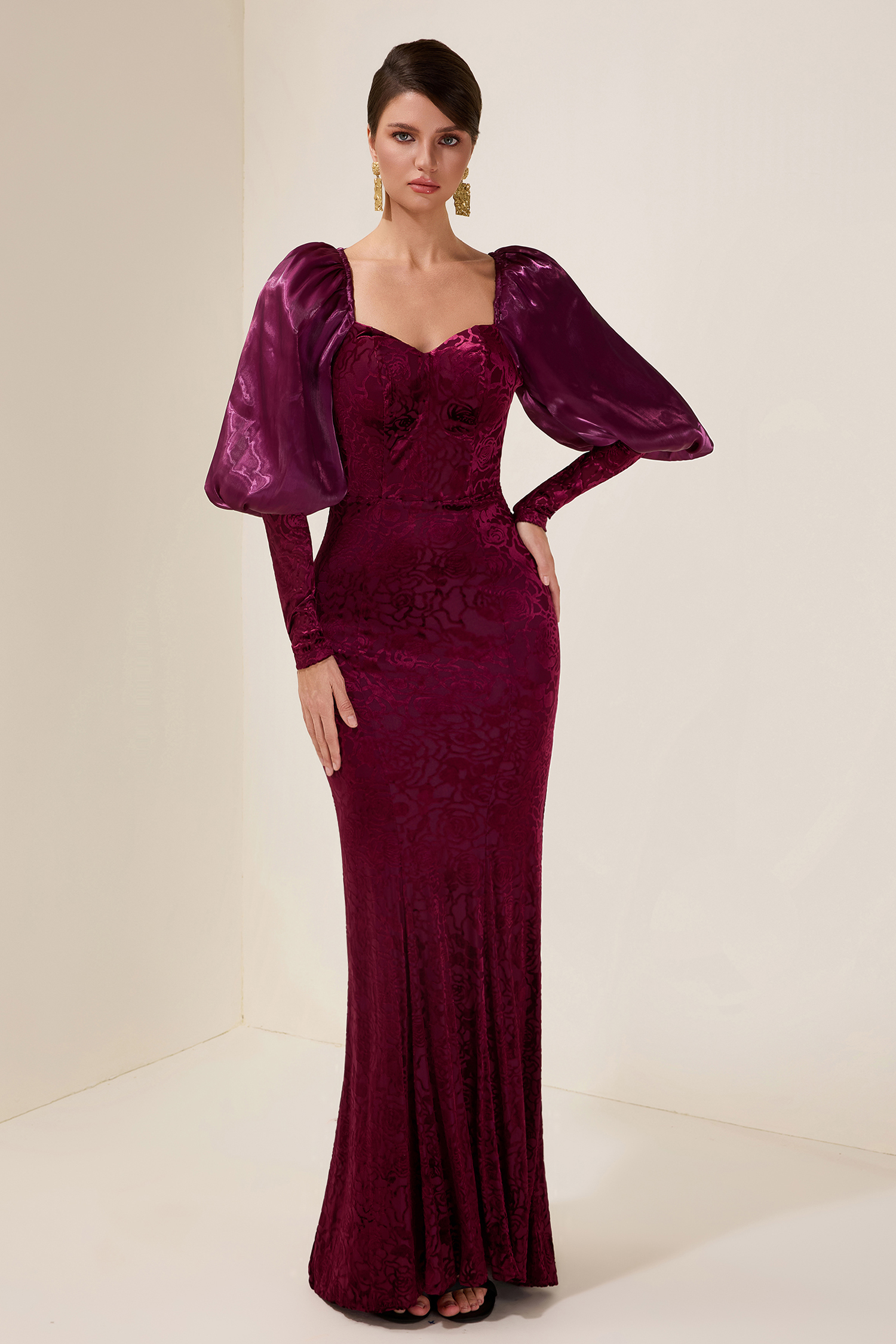 Velvet Burn-Out Sweetheart Neck Maxi Dress