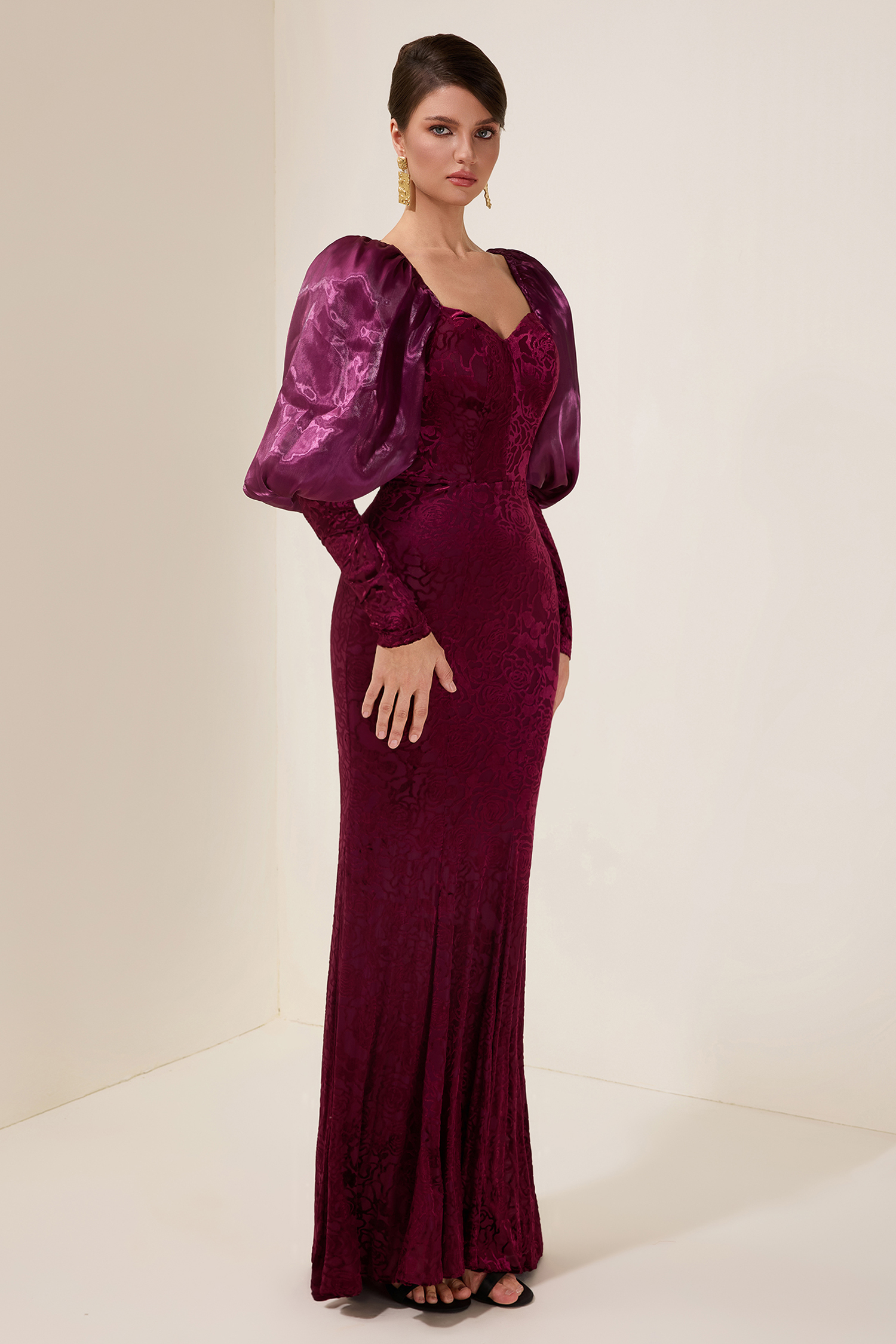 Velvet Burn-Out Sweetheart Neck Maxi Dress