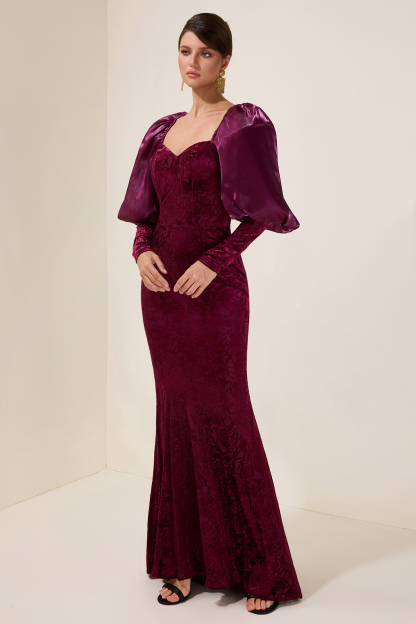 Velvet Burn-Out Sweetheart Neck Maxi Dress