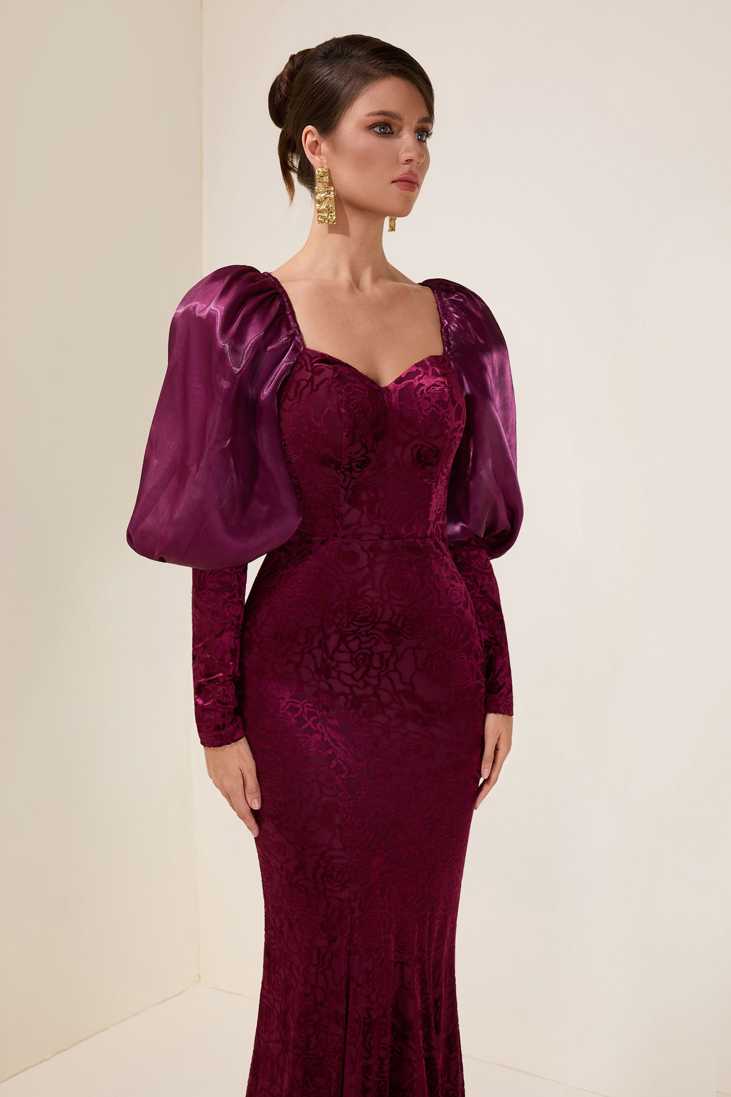 Velvet Burn-Out Sweetheart Neck Maxi Dress