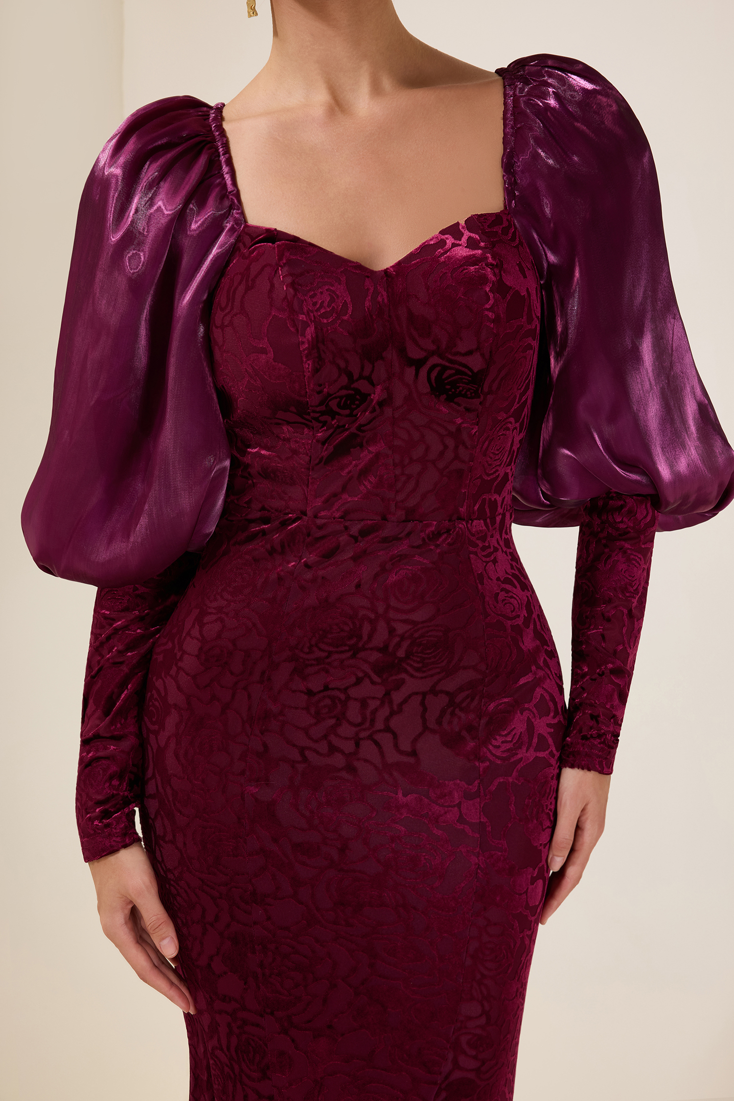 Velvet Burn-Out Sweetheart Neck Maxi Dress