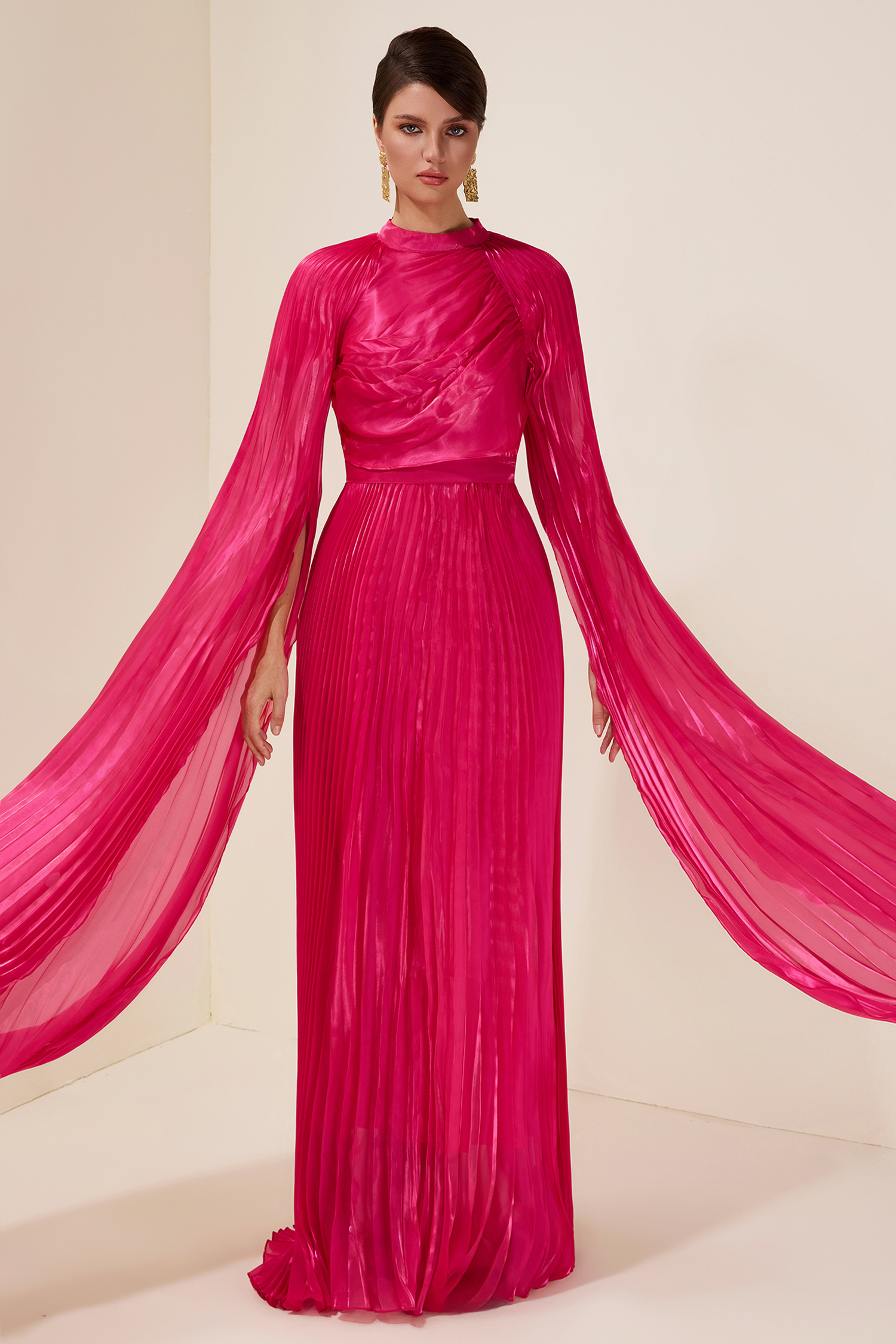 Solid Pleated Tie-Up Maxi Dress