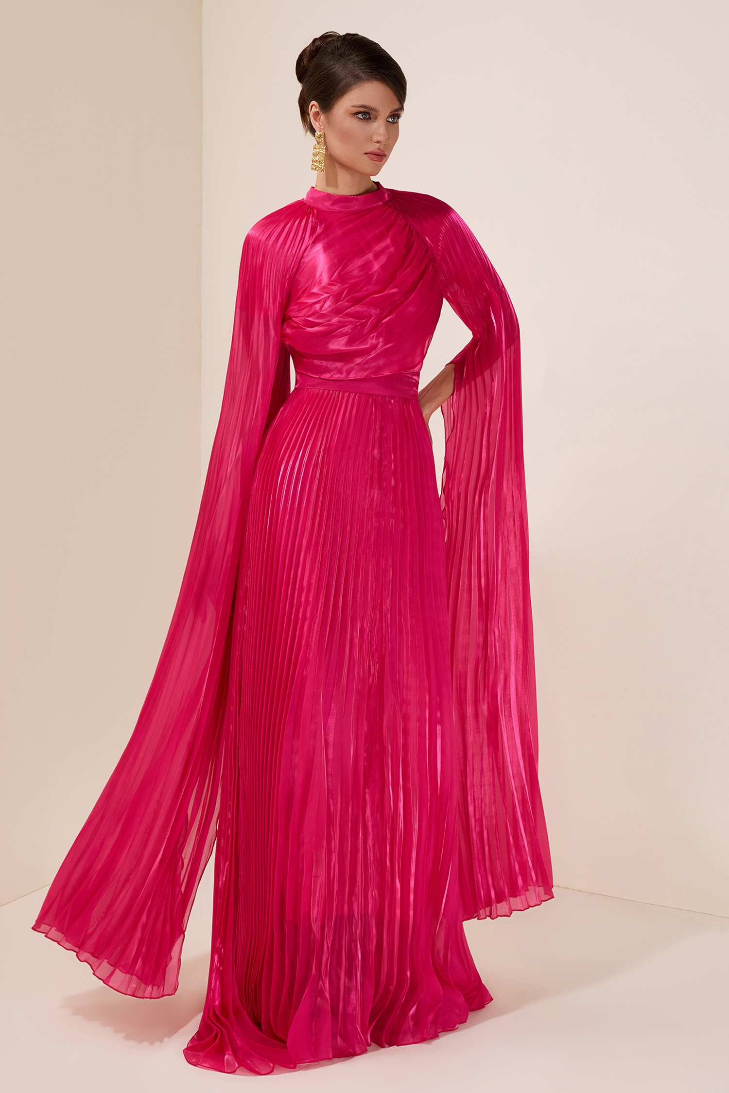 Solid Pleated Tie-Up Maxi Dress