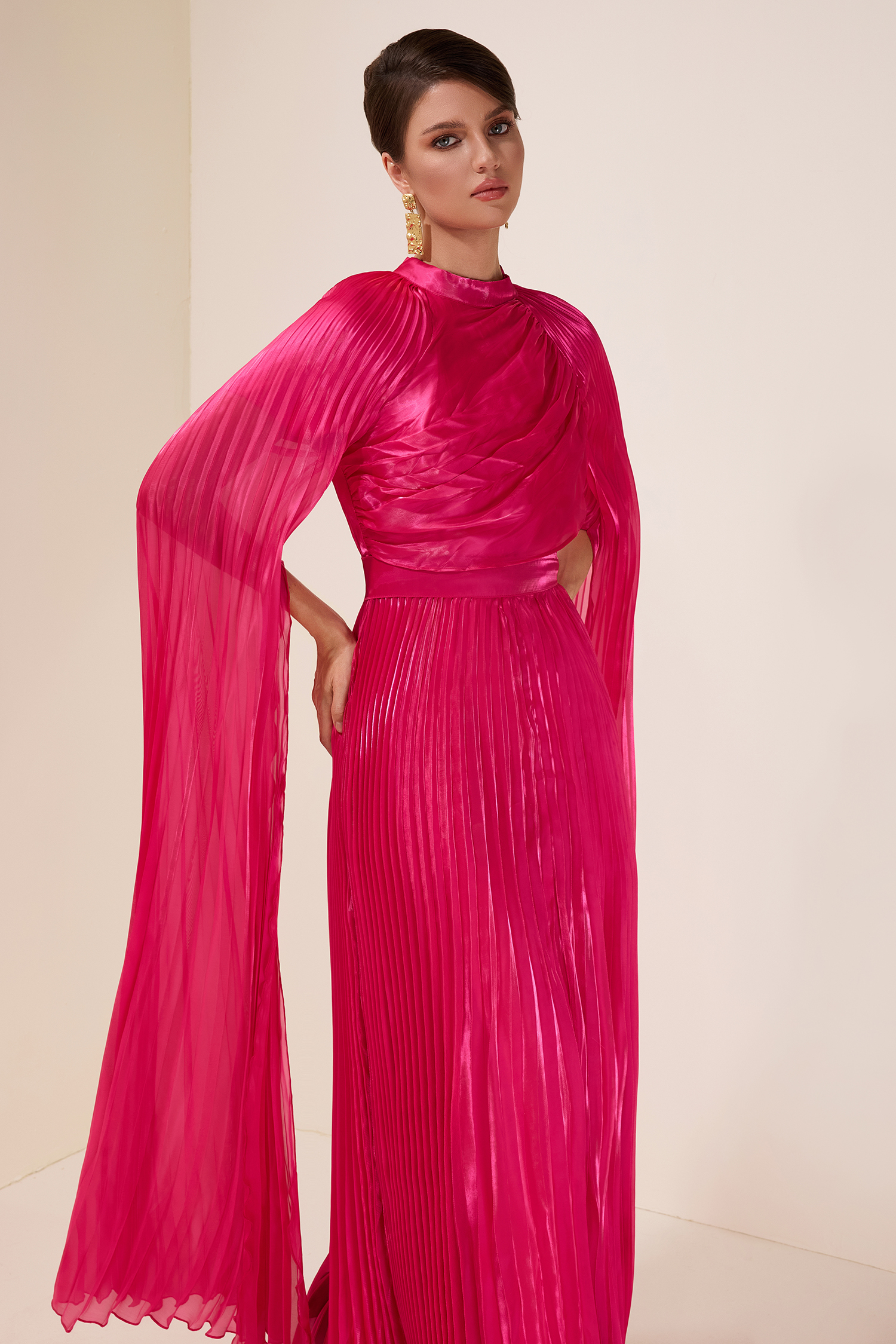 Solid Pleated Tie-Up Maxi Dress