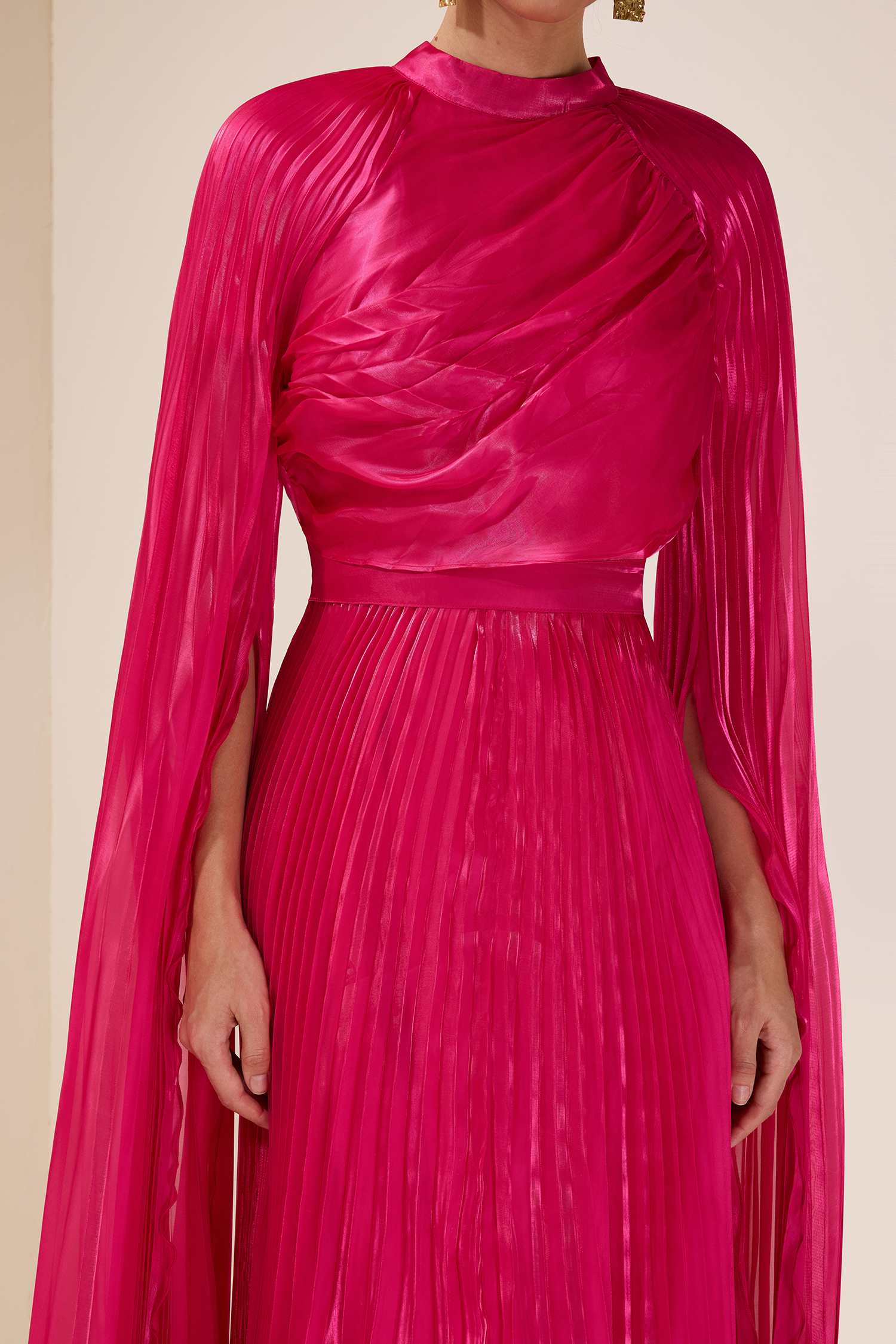Solid Pleated Tie-Up Maxi Dress