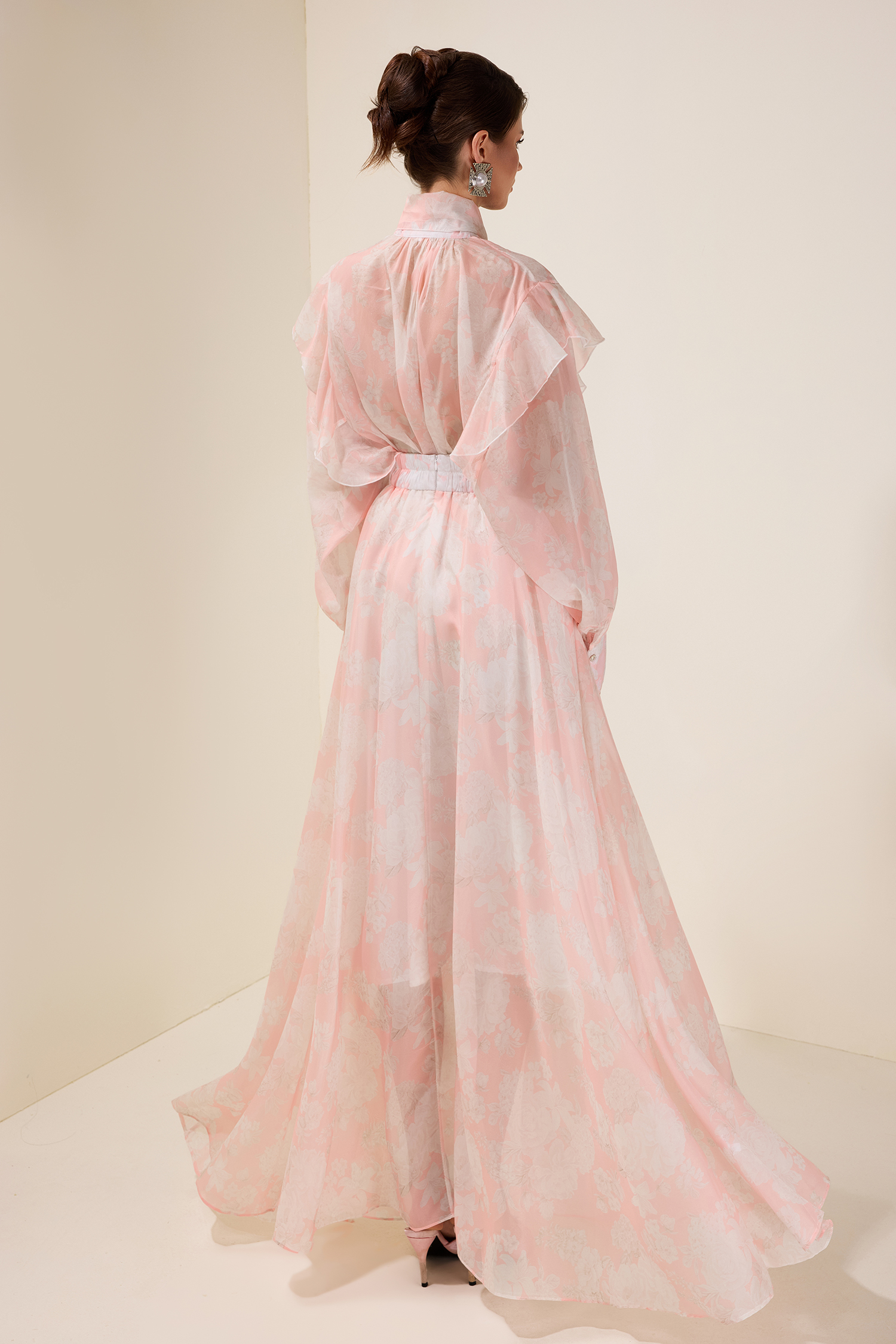 Floral Ruffle Tie-Up Top & High Waist Midi Skirt Set