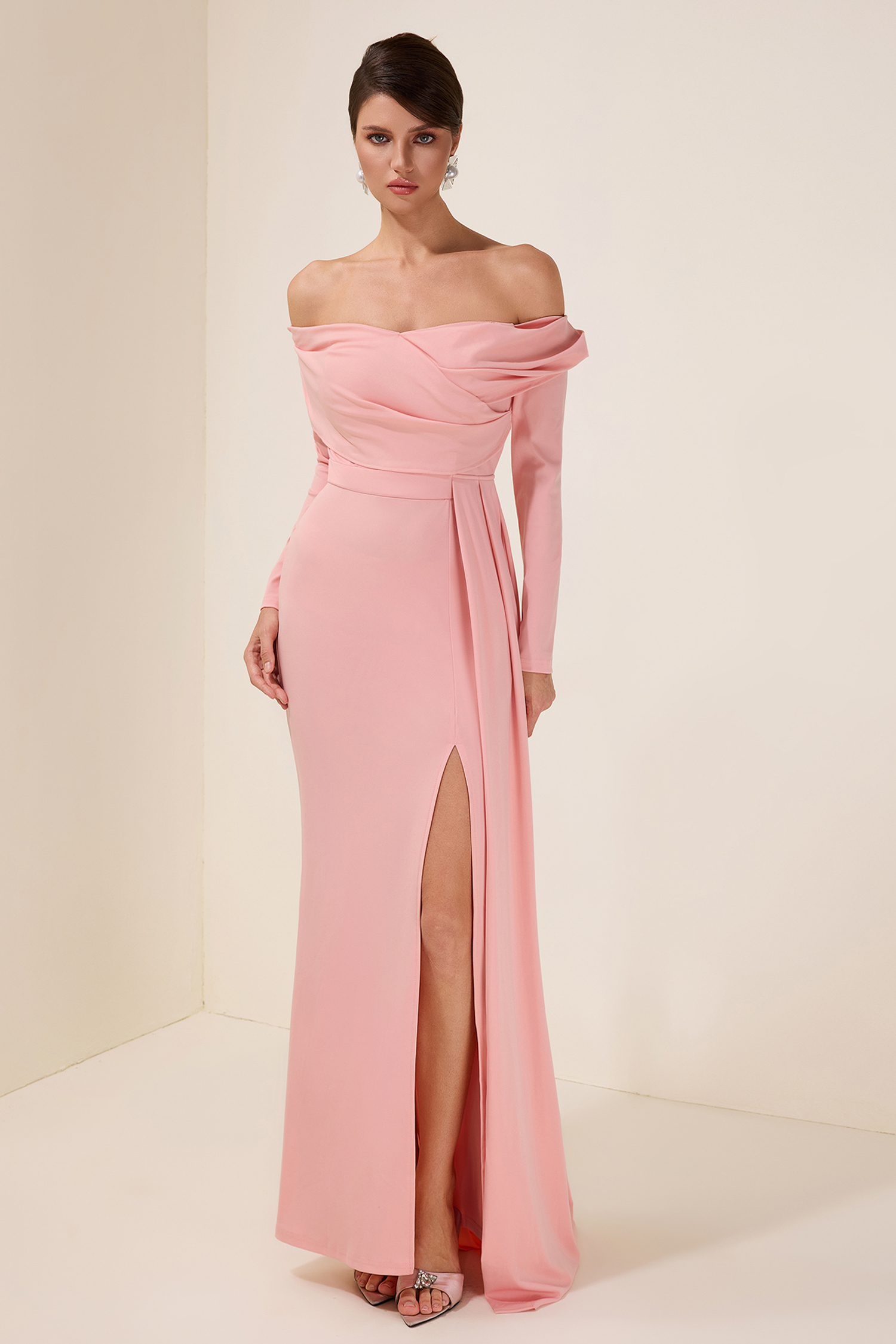 Solid 3D Flower Slit Maxi Dress