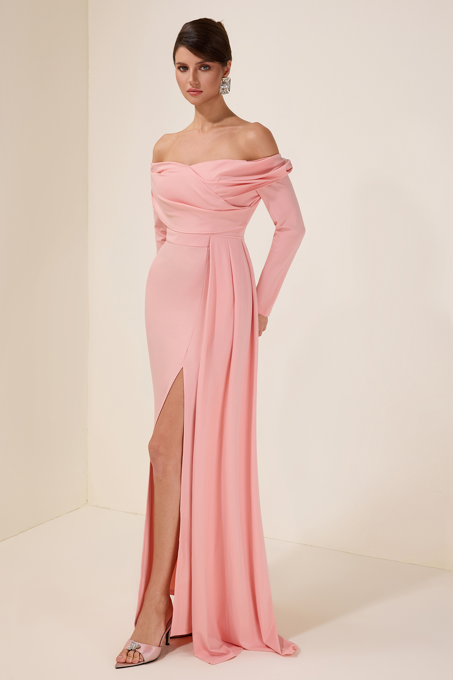 Solid 3D Flower Slit Maxi Dress