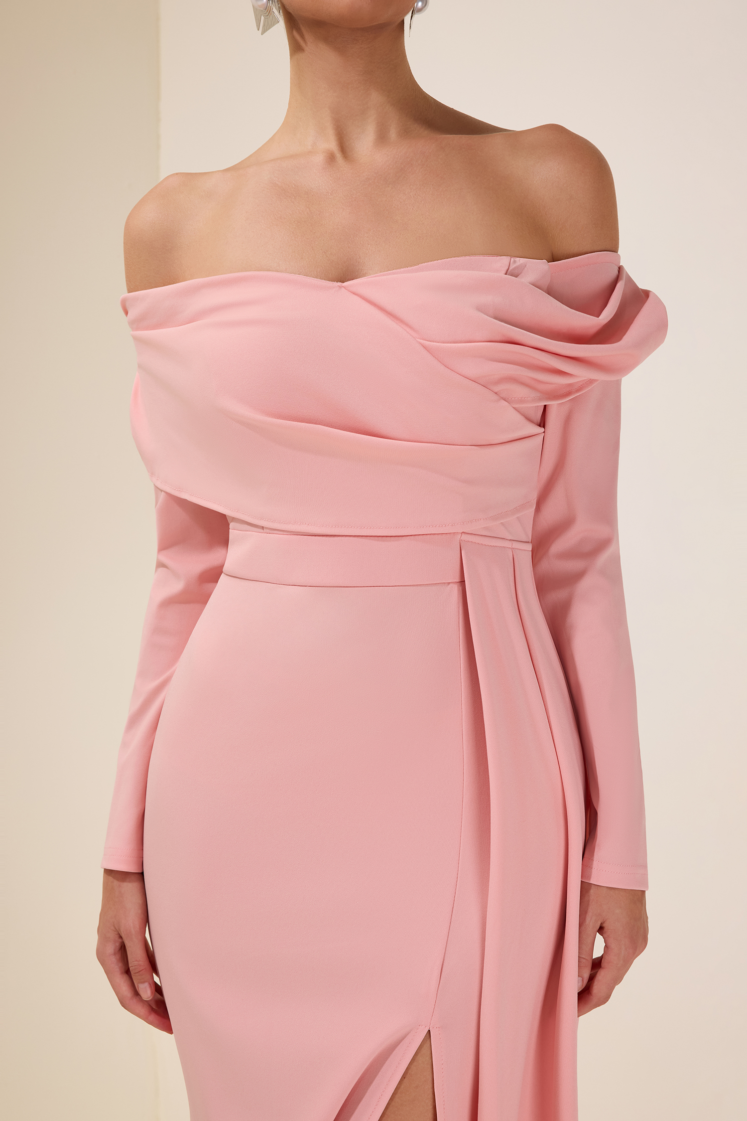 Solid 3D Flower Slit Maxi Dress