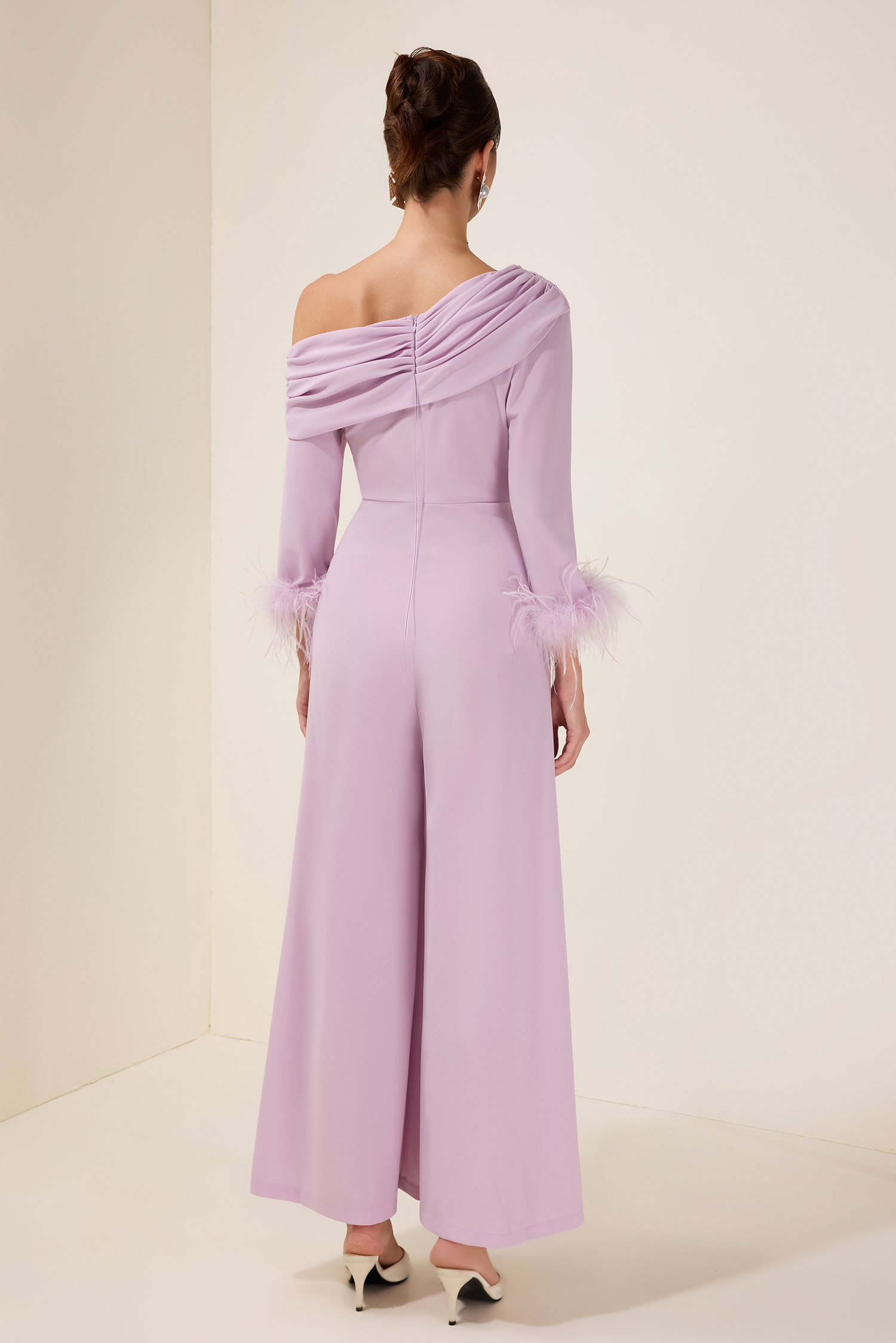 Solid Feather Swing Neck Midi Dress