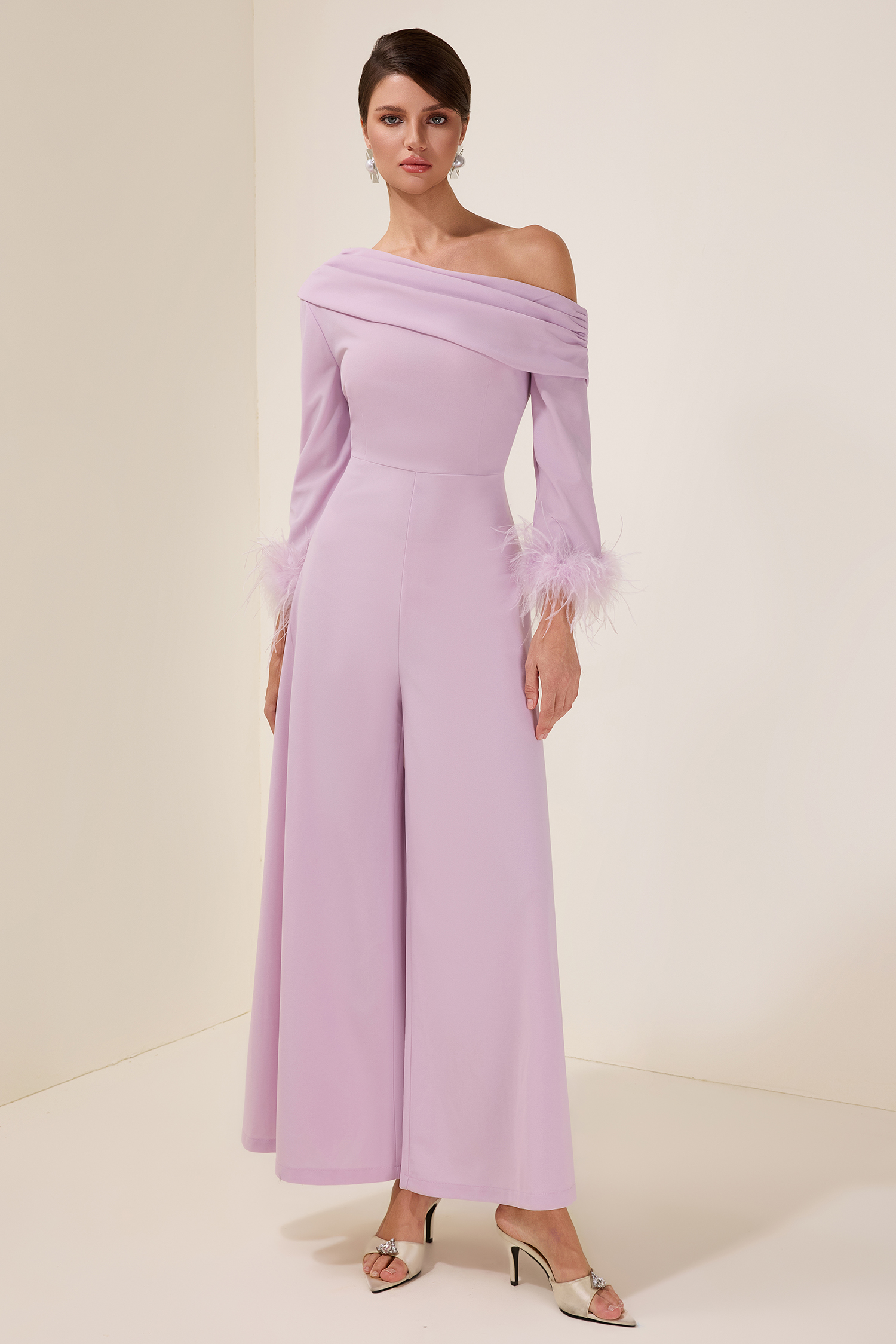 Solid Feather Swing Neck Midi Dress