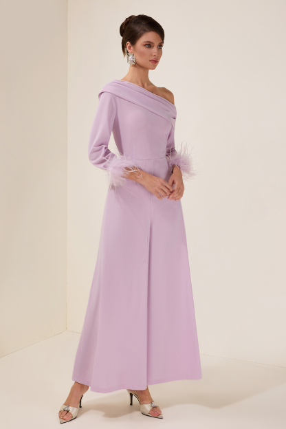 Solid Feather Swing Neck Midi Dress