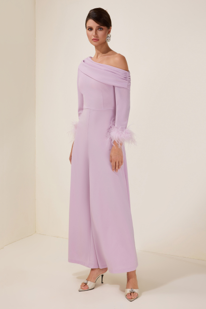 Solid Feather Swing Neck Midi Dress