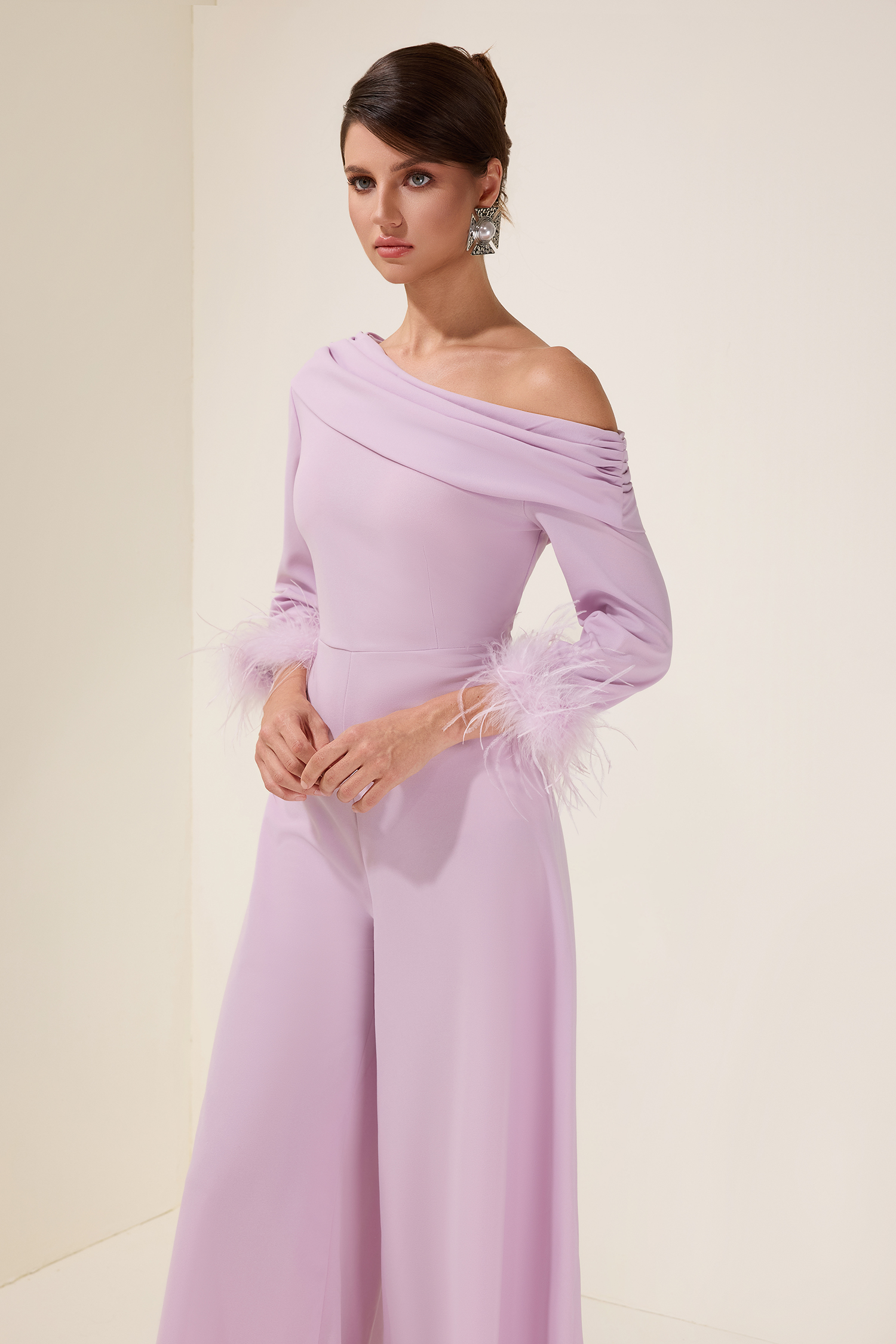 Solid Feather Swing Neck Midi Dress
