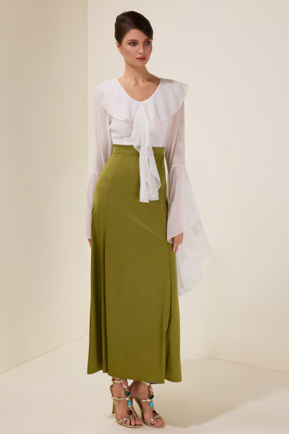 Chiffon Splicing Satin Ruffle Midi Dress