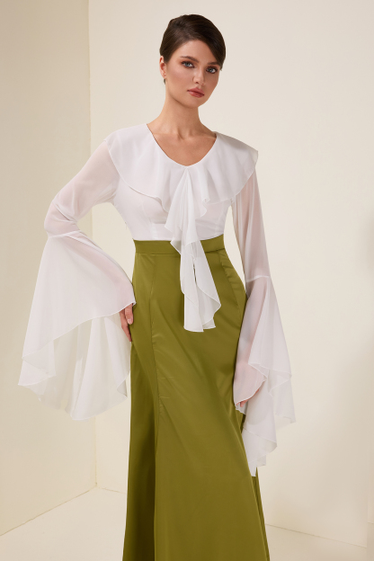 Chiffon Splicing Satin Ruffle Midi Dress