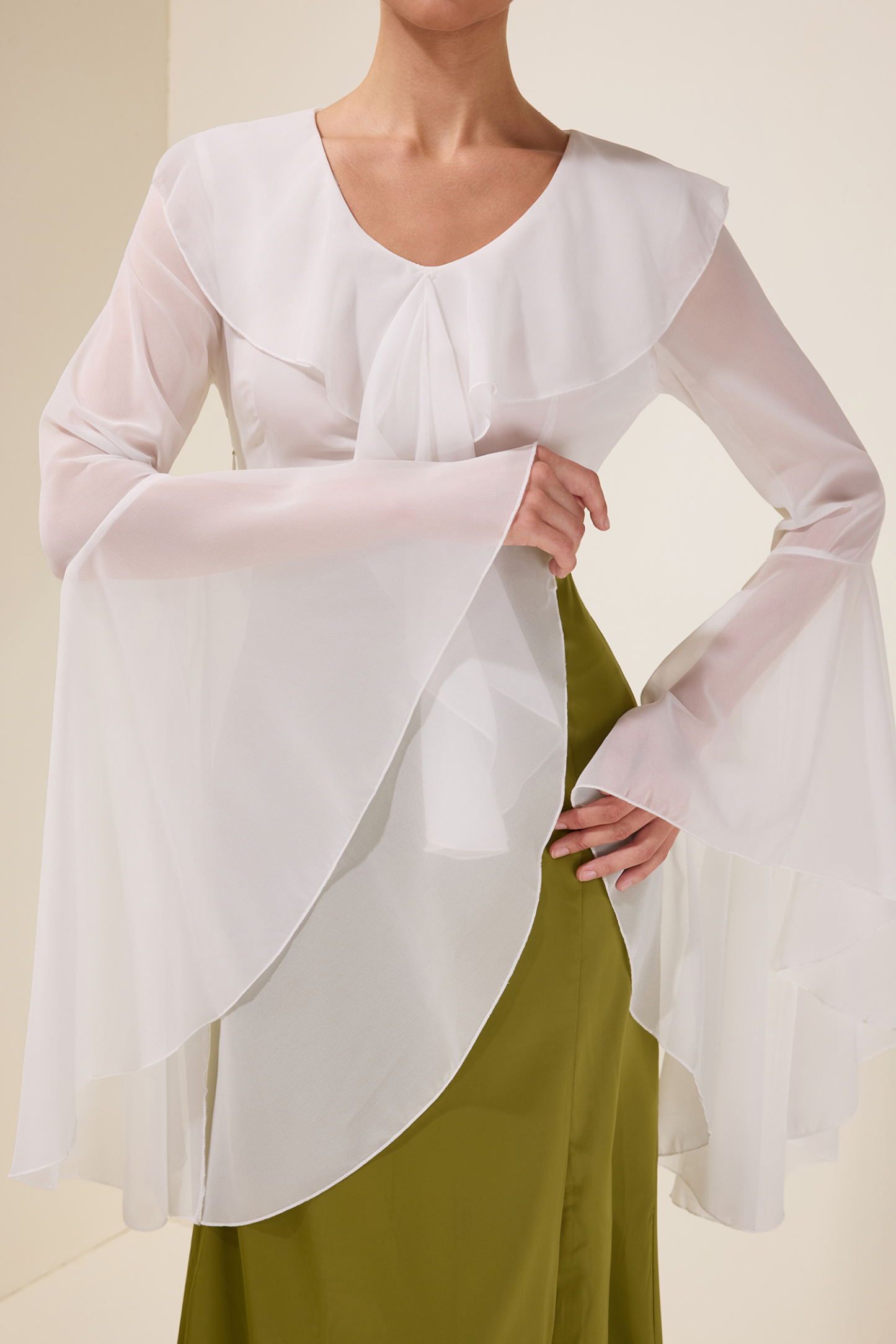 Chiffon Splicing Satin Ruffle Midi Dress