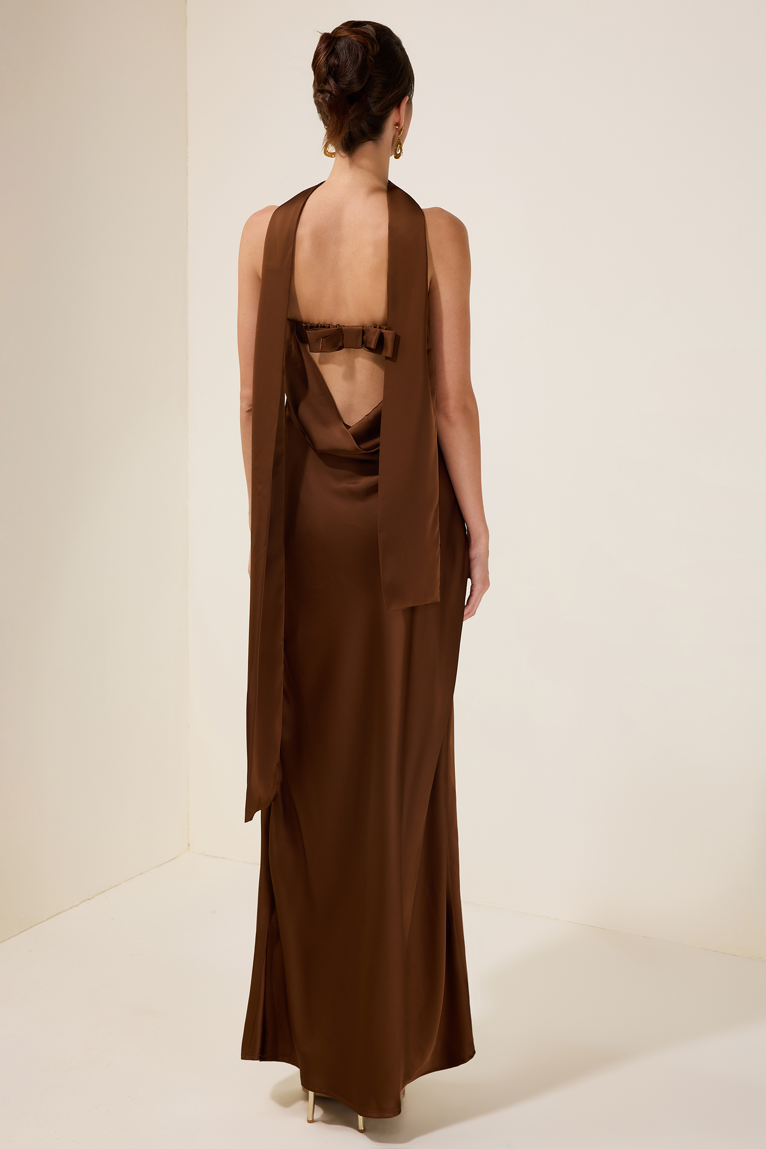 Satin Off-Shoulder Bow Midi Dress