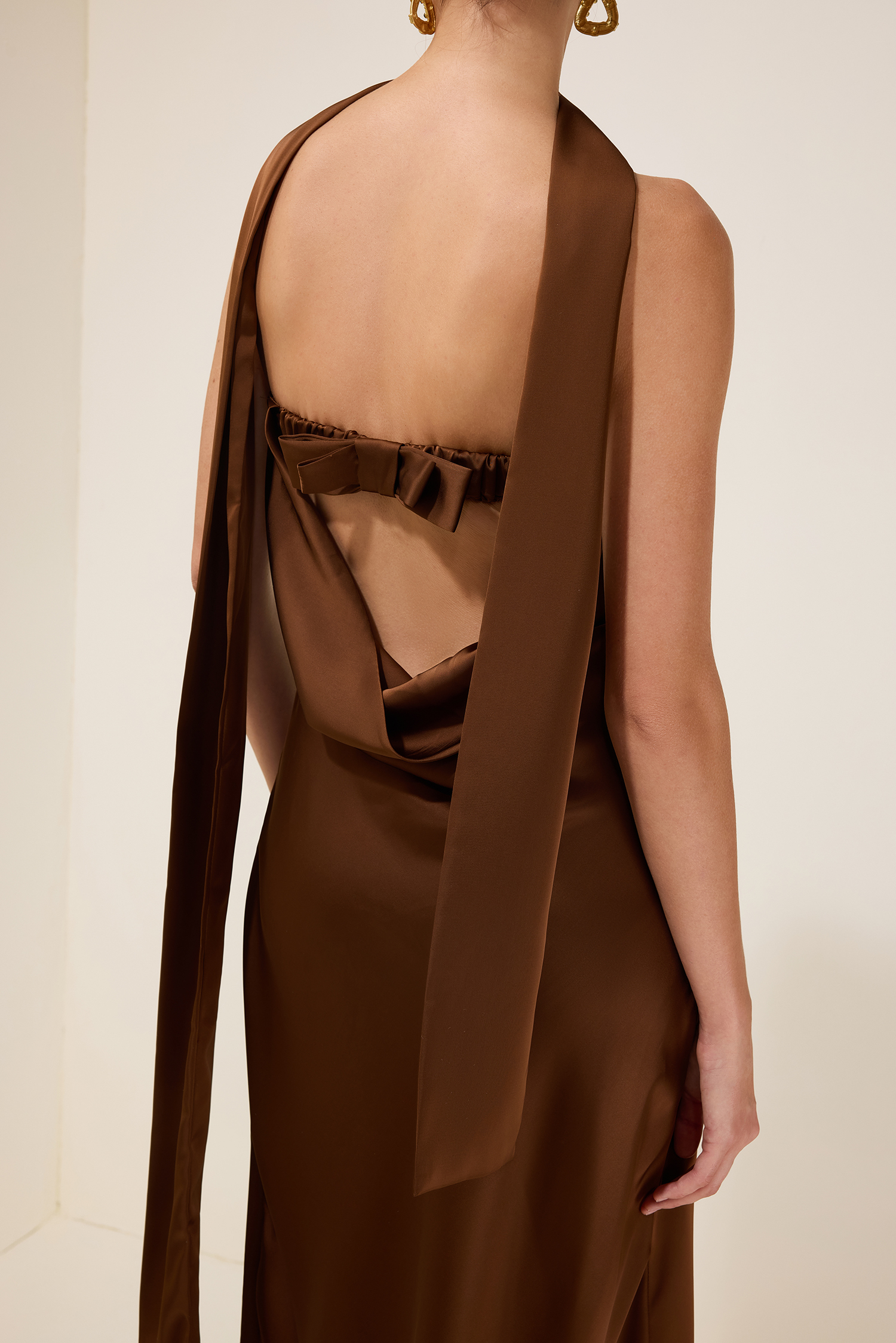 Satin Off-Shoulder Bow Midi Dress