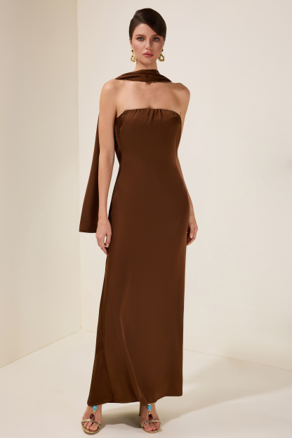 Satin Off-Shoulder Bow Midi Dress