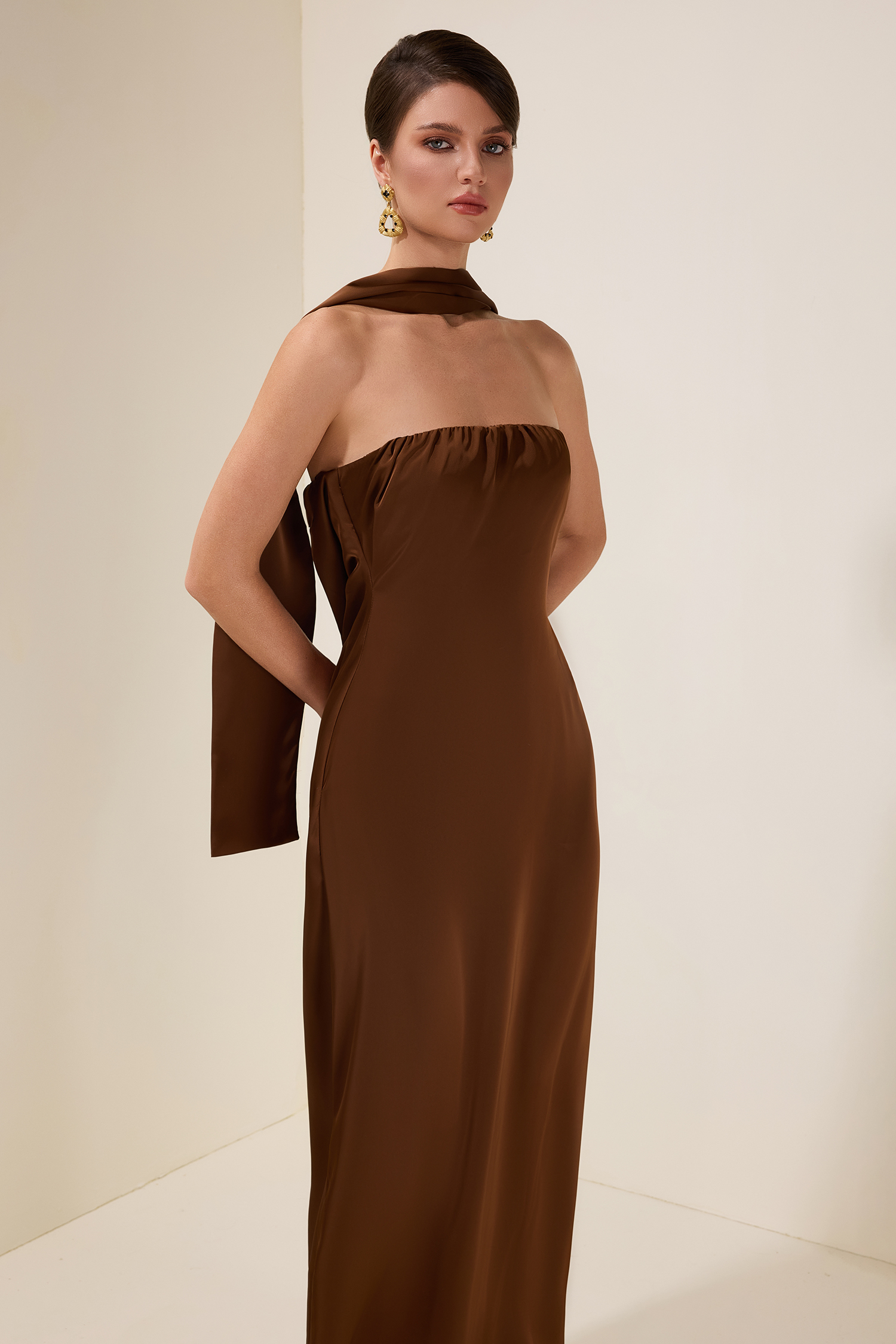 Satin Off-Shoulder Bow Midi Dress