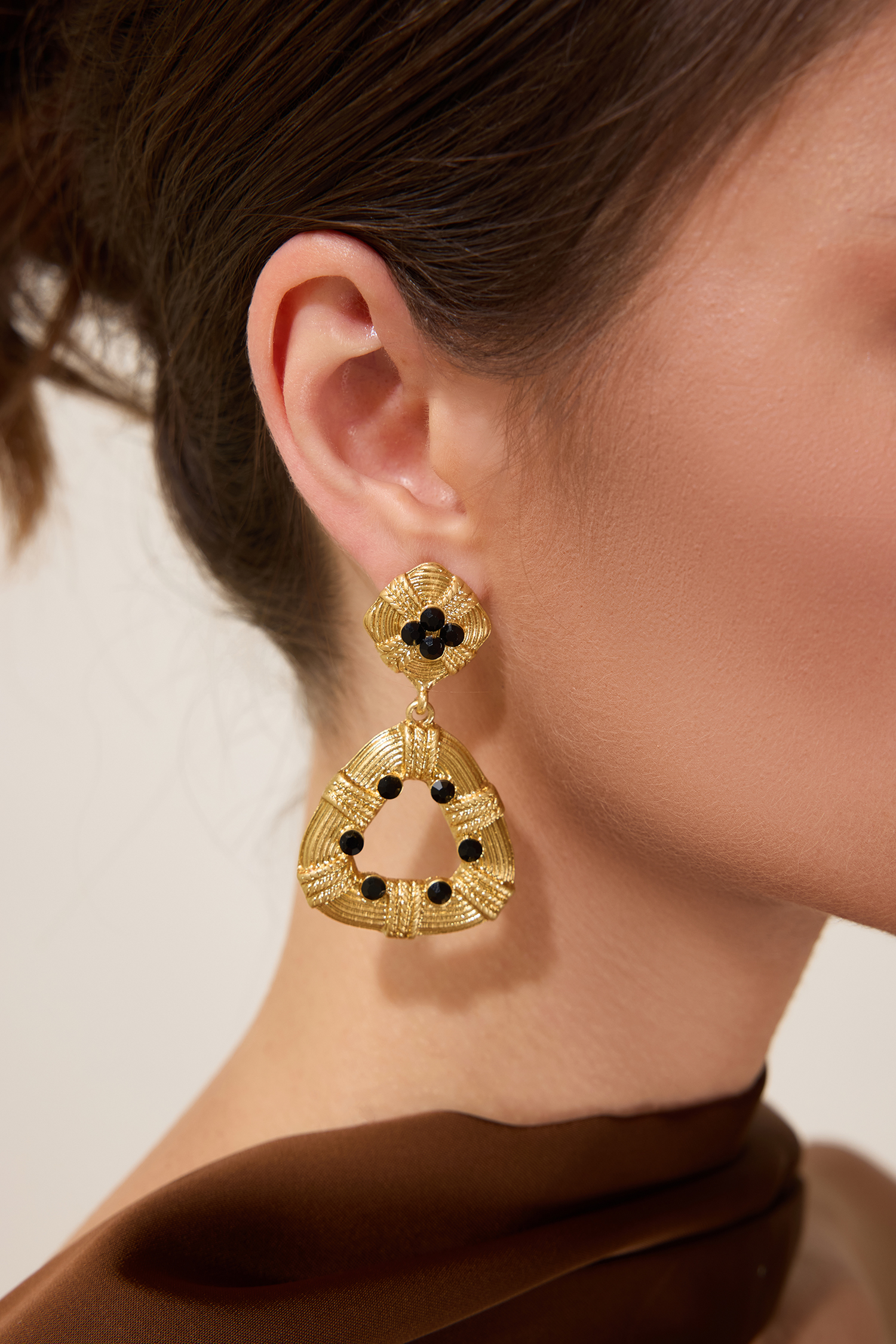 Vintage Geometric Shape Imitation Gemstone Metal Earrings