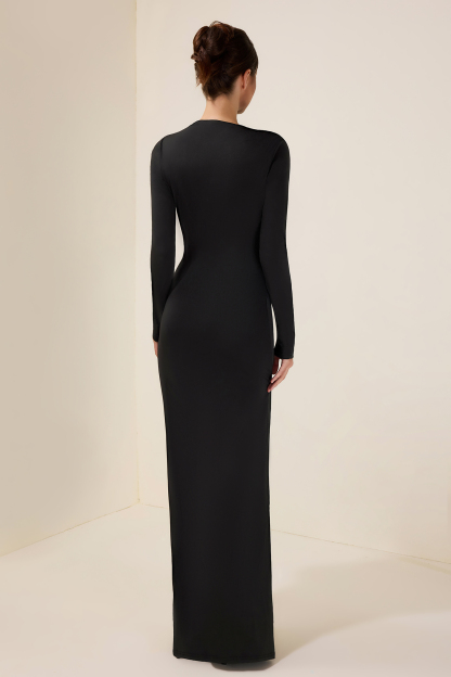 Jersey Knotted Metal Button Maxi Dress