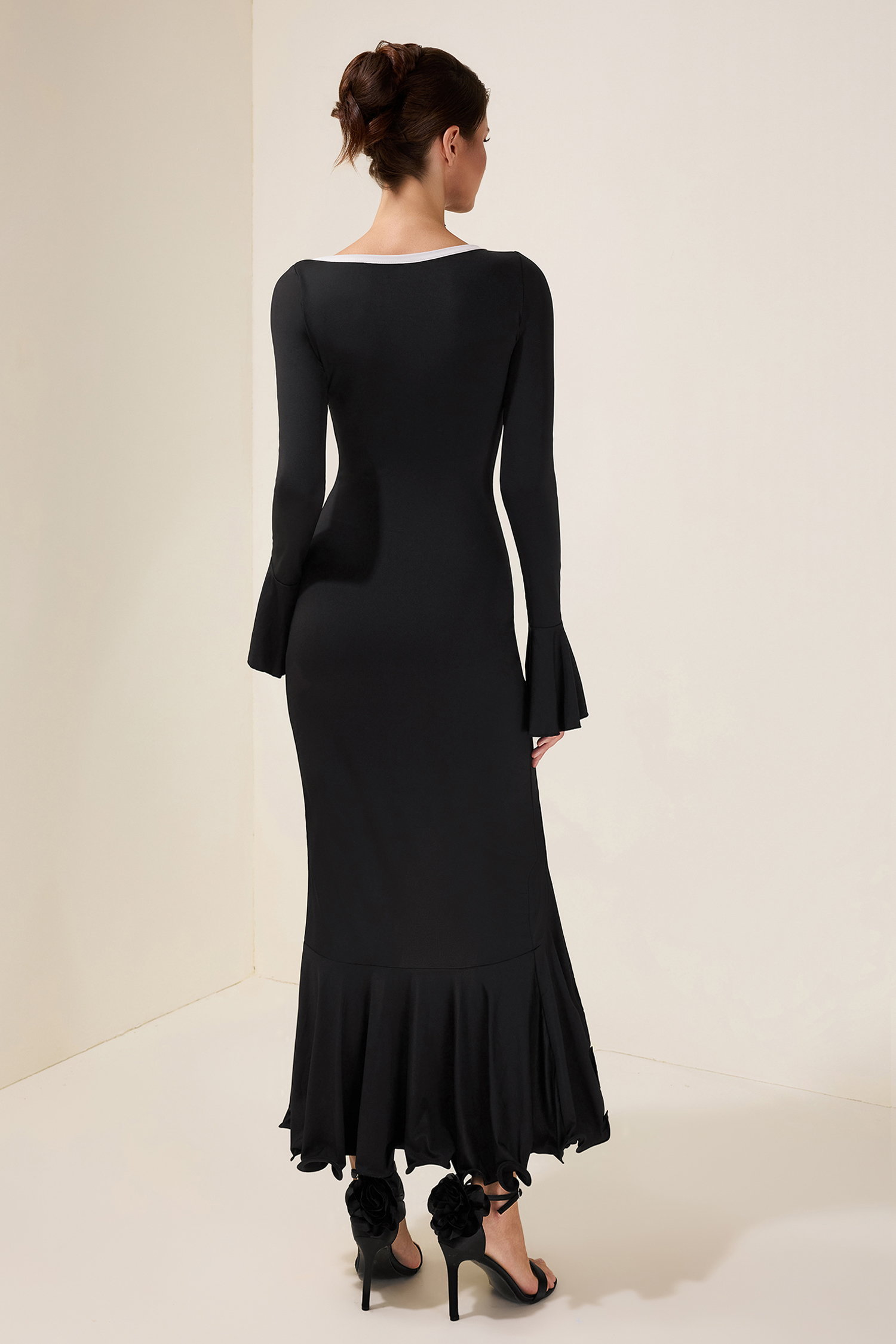 Jersey Single Breasted Ruffle Midi Dress