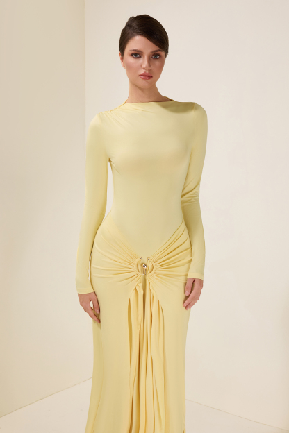 Jersey Knotted Metal Button Maxi Dress