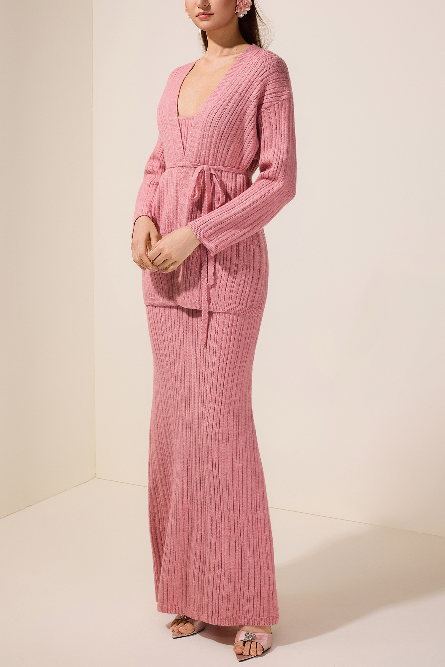Knit Camisole Maxi Dress With Cardigan