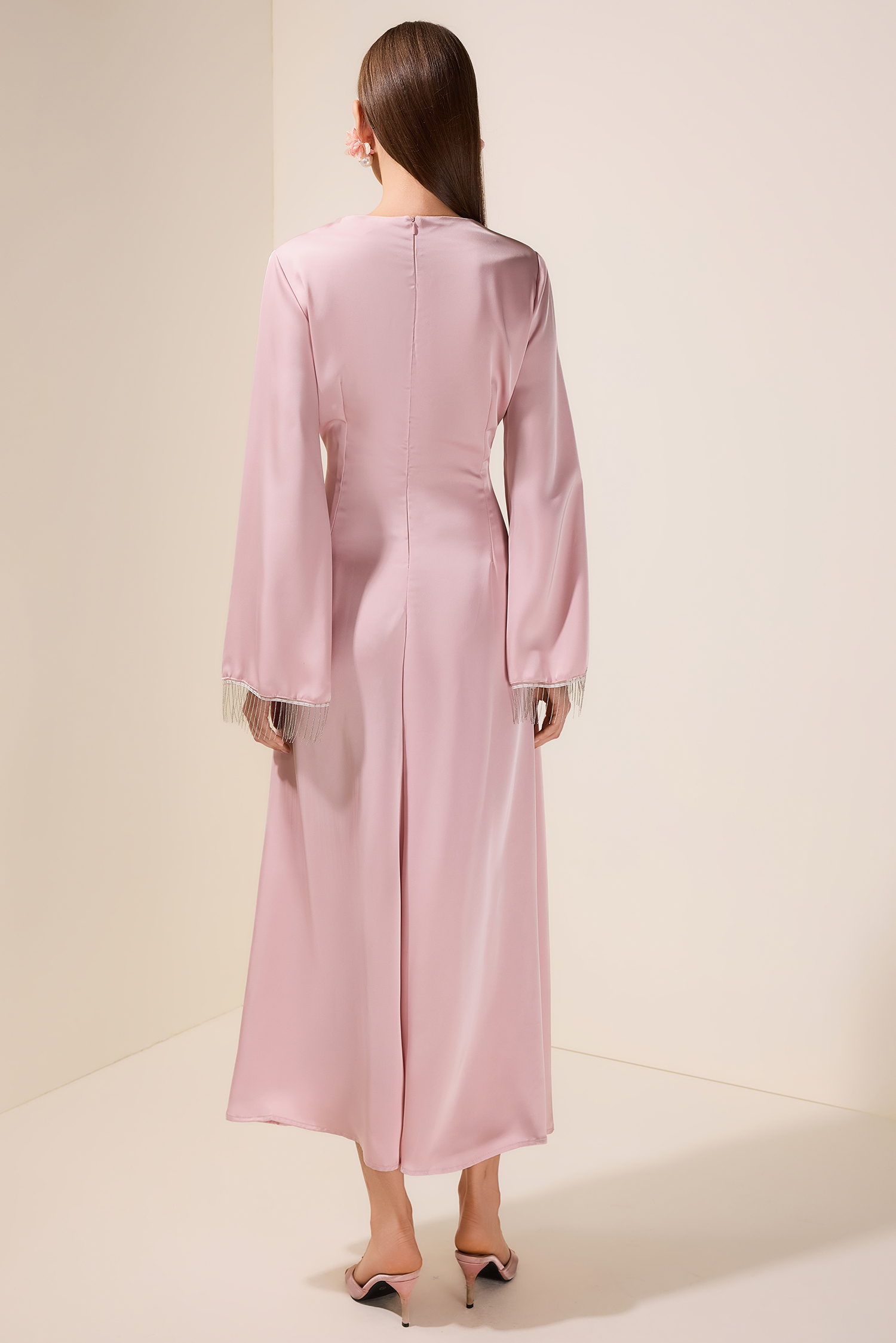 Satin Tassel Round Neck Maxi Dress