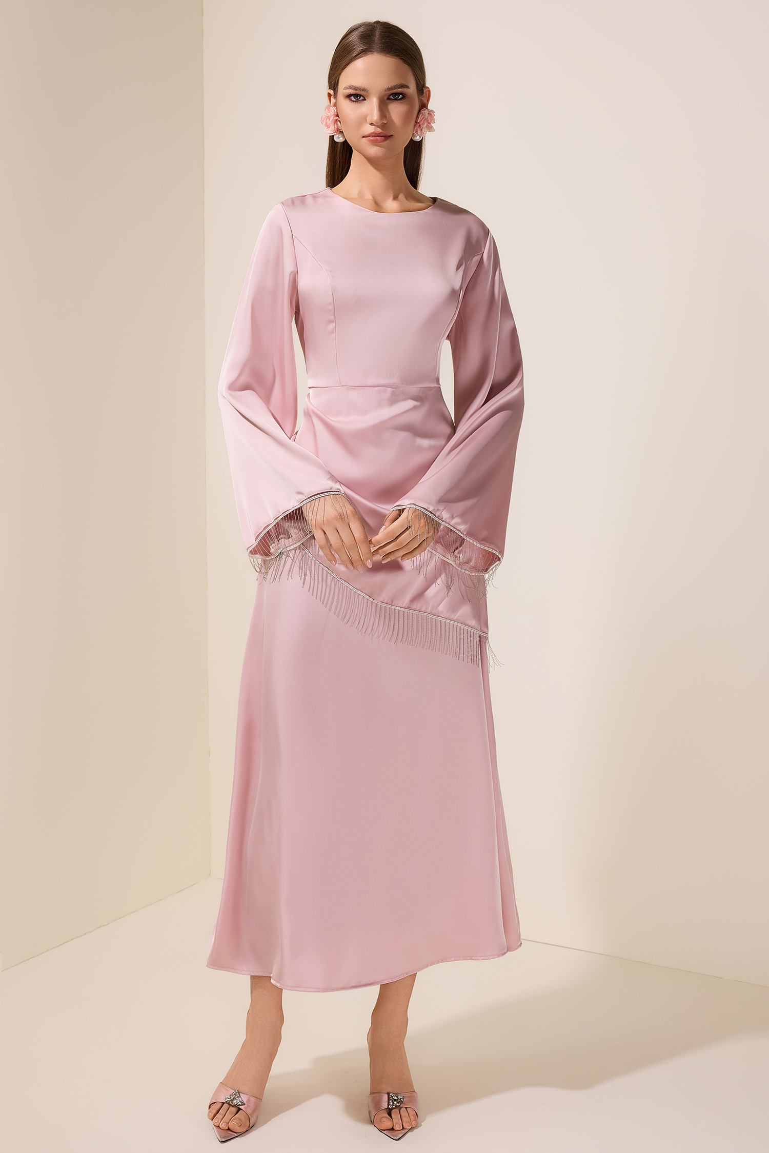 Satin Tassel Round Neck Maxi Dress