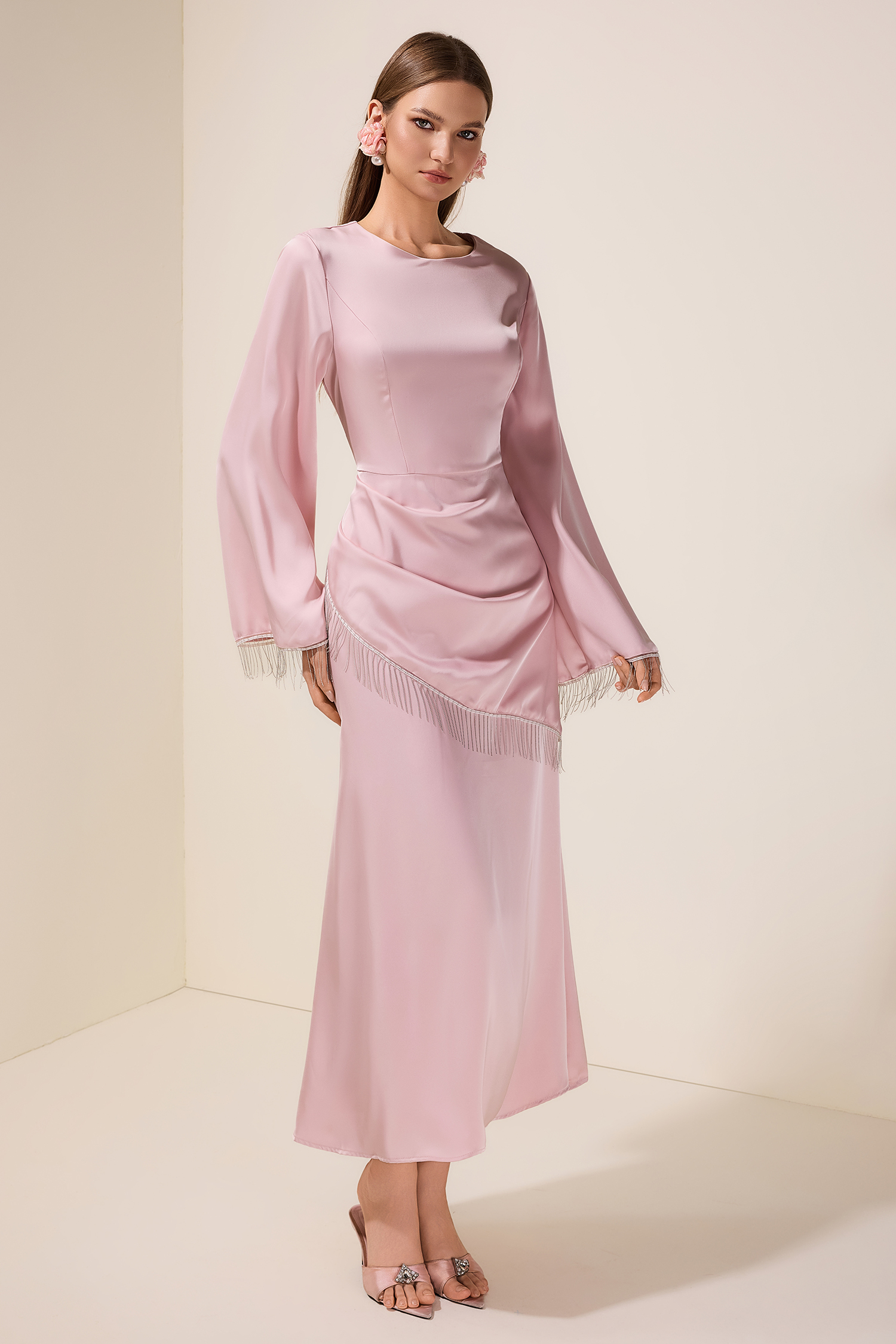 Satin Tassel Round Neck Maxi Dress