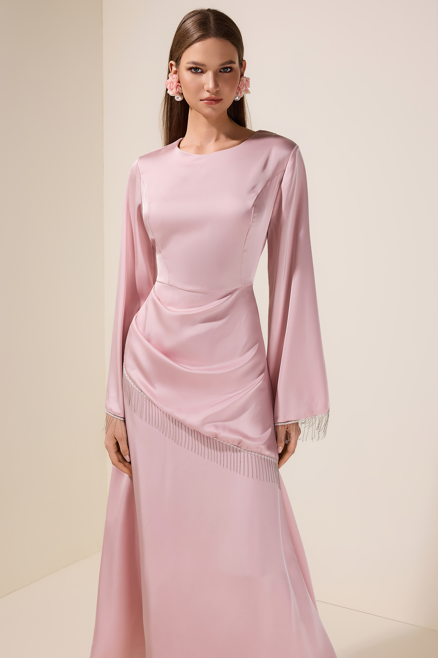 Satin Tassel Round Neck Maxi Dress
