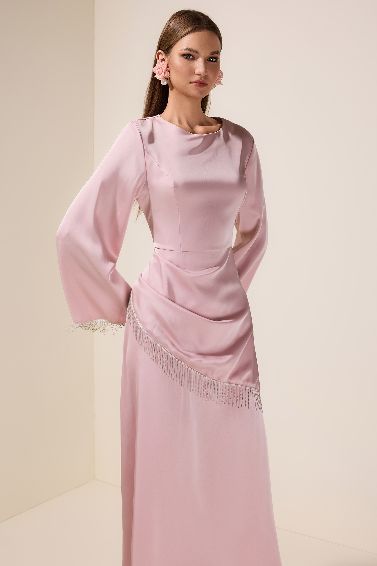 Satin Tassel Round Neck Maxi Dress